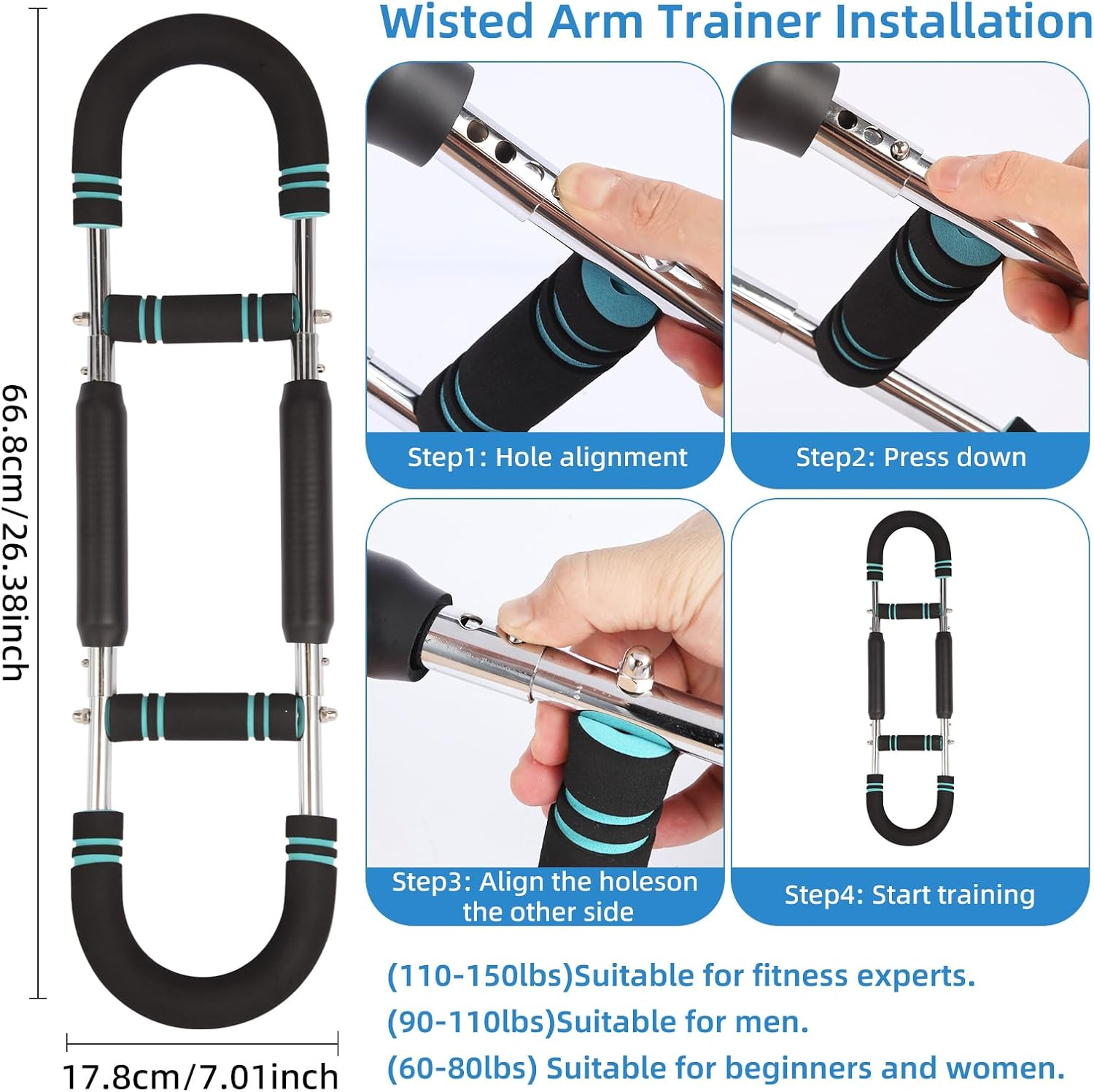 Twister Arm Trainer, 110-132Lbs Adjustable Strength Training Equipment, Arm Trainer Strengthen Chest,Portable Forearm Trainer,Spring Resistance Home Exercise & Fitness Equipment - Blue(30-40Kg) image number 3