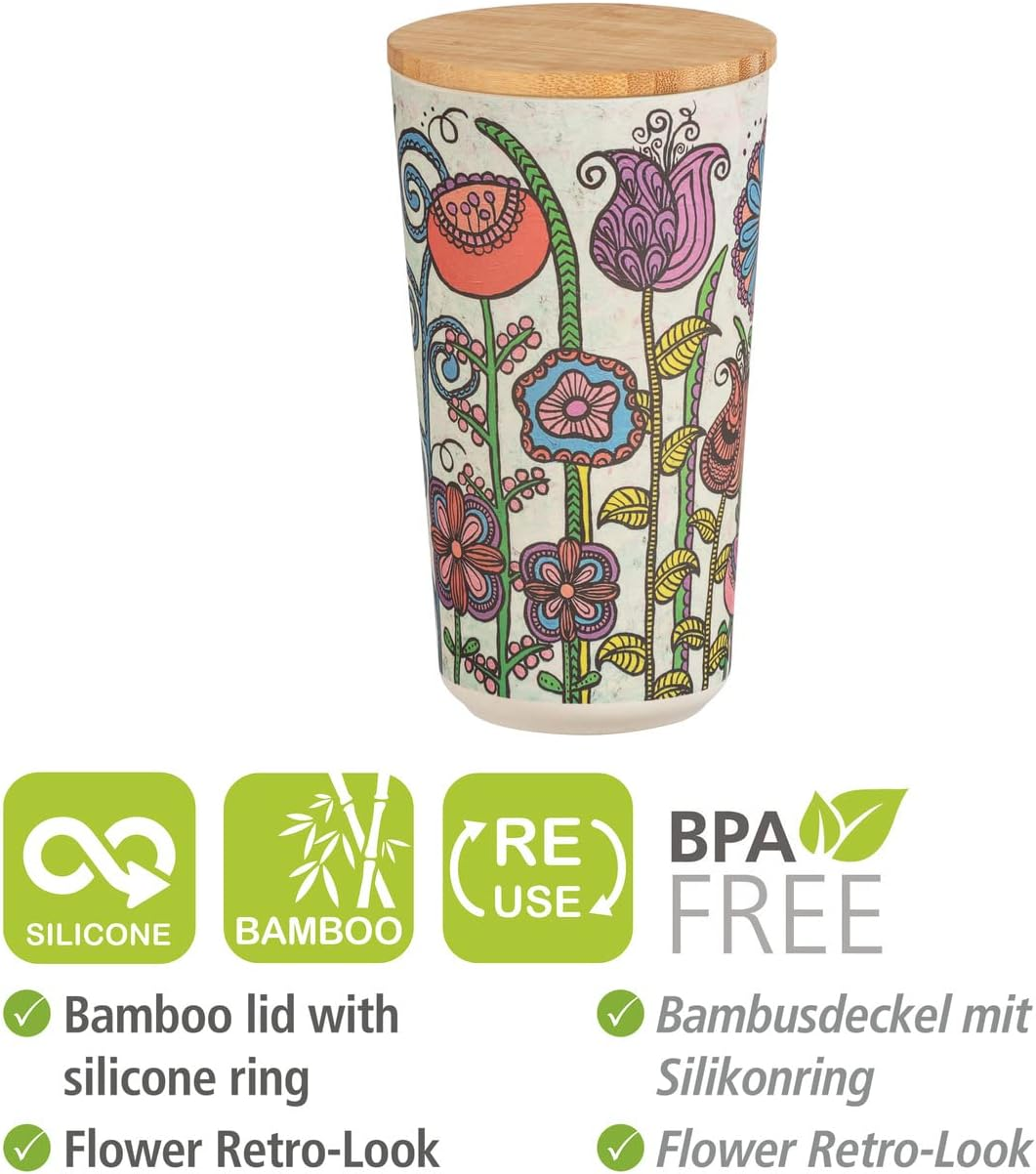 WENKO Flower Storage Jar Floral Storage Container with Bamboo Lid, Airtight Kitchen Food Storage, BPA Free, Capacity 0.95 Litre, 10.5 X 18.5 Cm, Multi-Colour image number 1