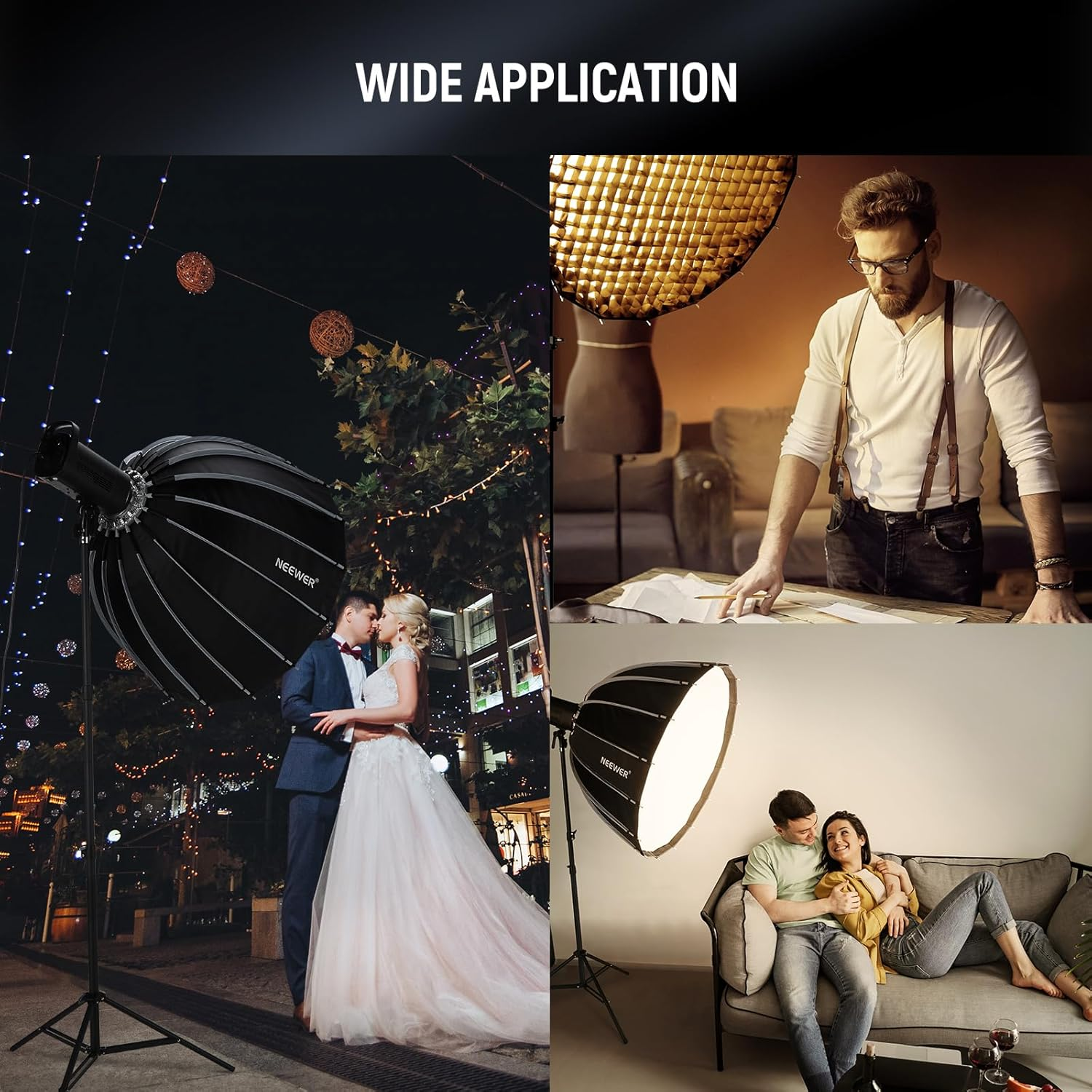 NEEWER 35.4"/90Cm Parabolic Softbox Bowens Mount, Quick Release with Diffusers/Grid/Bag for Video Continous Lighting CB60 CB200B MS60 MS150B Q4 Compatible with Godox Amaran 100X Aputure 600D, NS90P image number 4