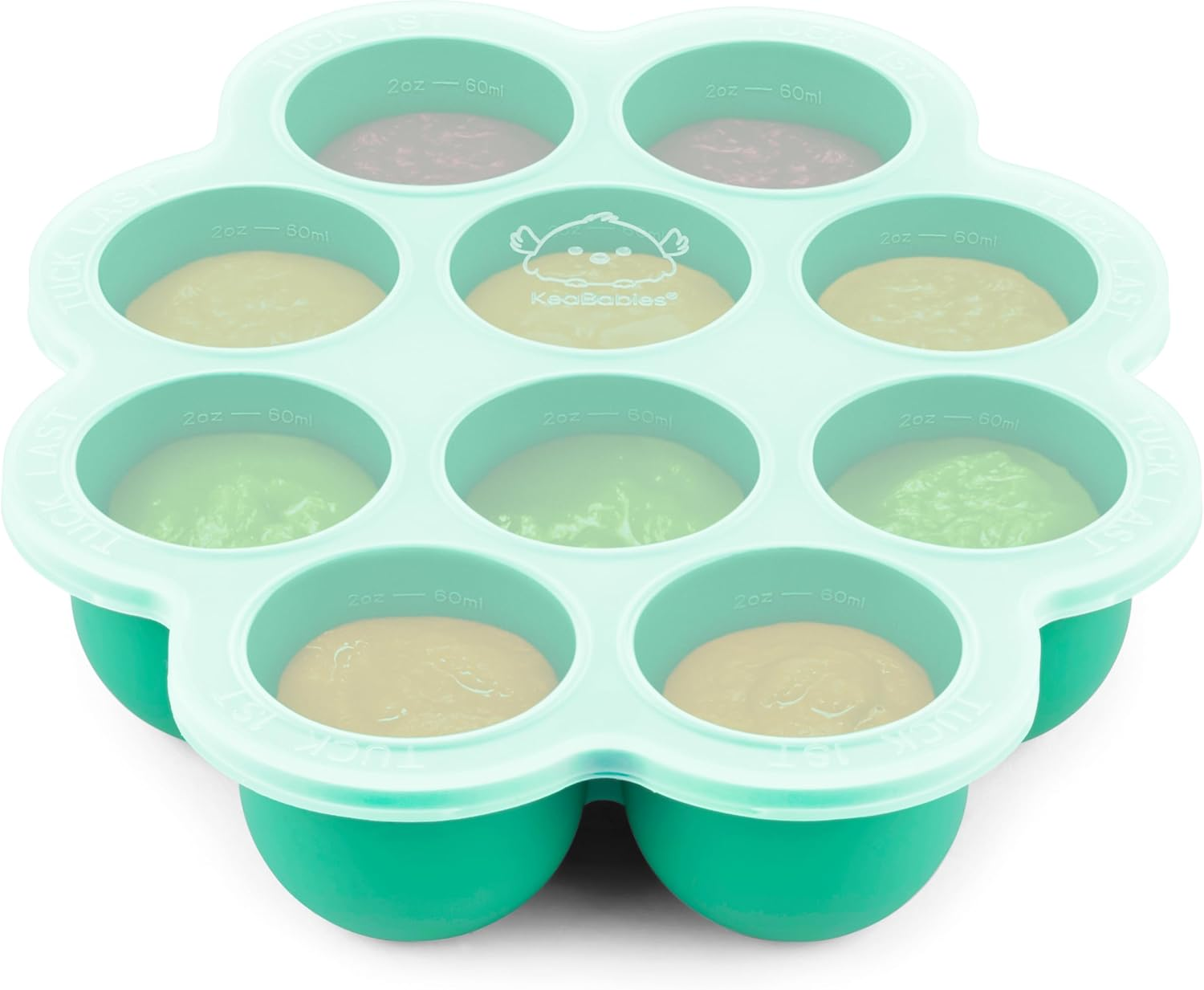 60Ml X 10 Pods Silicone Baby Food Freezer Tray with Clip-On Lid - Baby Food Storage Containers - Baby Food Tray, Baby Freezer Food Storage, Bpa-Free Puree Freezer Tray (Alpine Green)