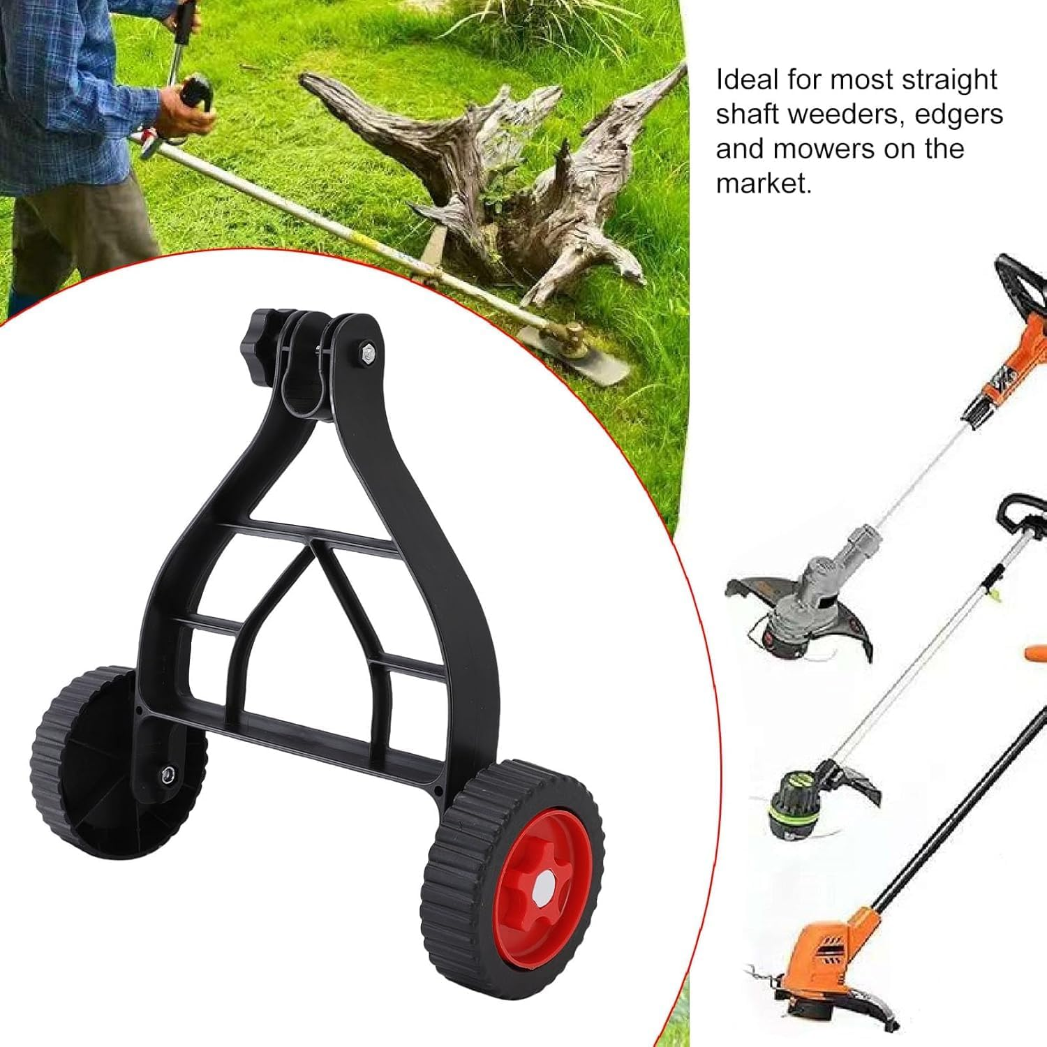 String Support Weed Trimmer Wheel 26Mm-28Mm Wheels ABS Adjustable Support Wheel for Trimmer Black Lawn Tool Attachment for We-Ed Trimmers Grass Cutter image number 6