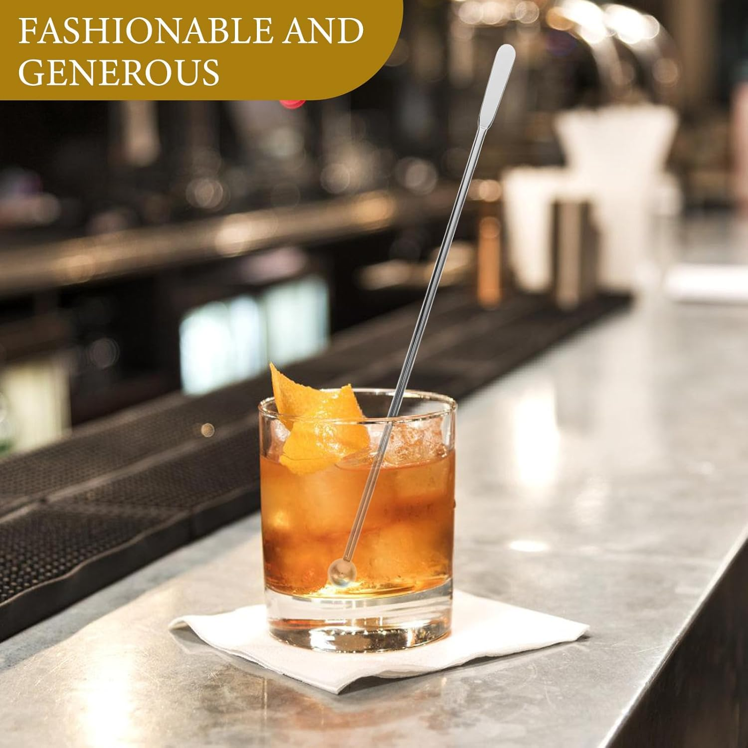 Hoement Stainless Steel Stirring Rods for Coffee and Cocktails, Reusable Silver Metal Drink Sticks with Flattened End, Beverage Mixers for Home Bar and Tea, Sturdy Party Stirrer Set