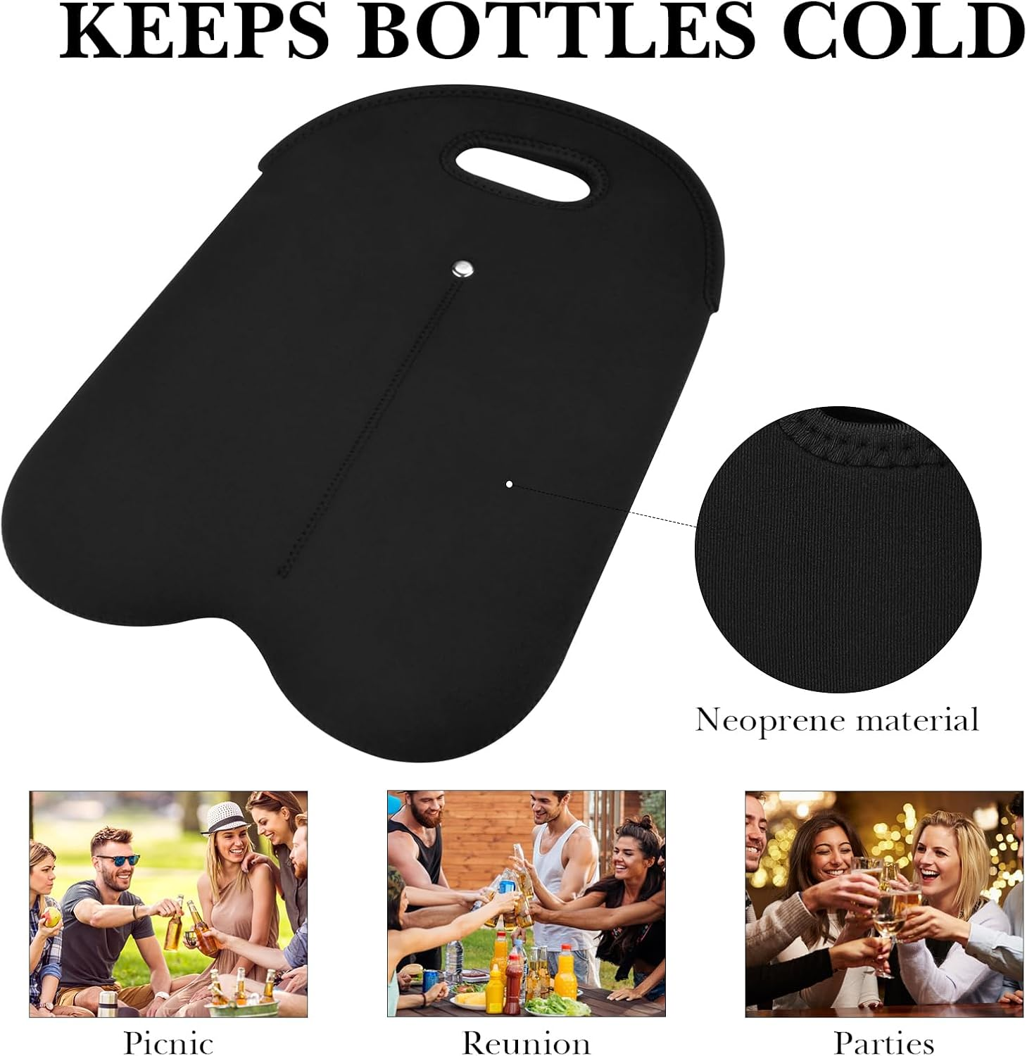 Linkidea Wine Travel Cooler Bag Holder, Two Bottle Wine Tote & Portable Beverage Chiller, Dual Slots Beer Insulated Neoprene Handbag, Compatible with Wine, Beer (Black) - Blue image number 4