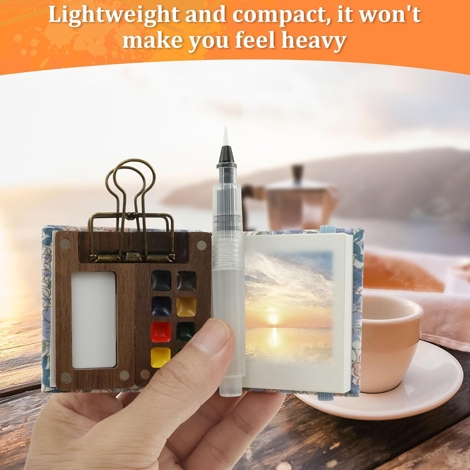 Portable Watercolor Palette Set, Pocket Artist Watercolor Travel Set, 8 Grids Mini Travel Paint Palette Set with Clip Tiny, Mini Watercolor Paint Set for Painters Students Artists Drawing image number 1