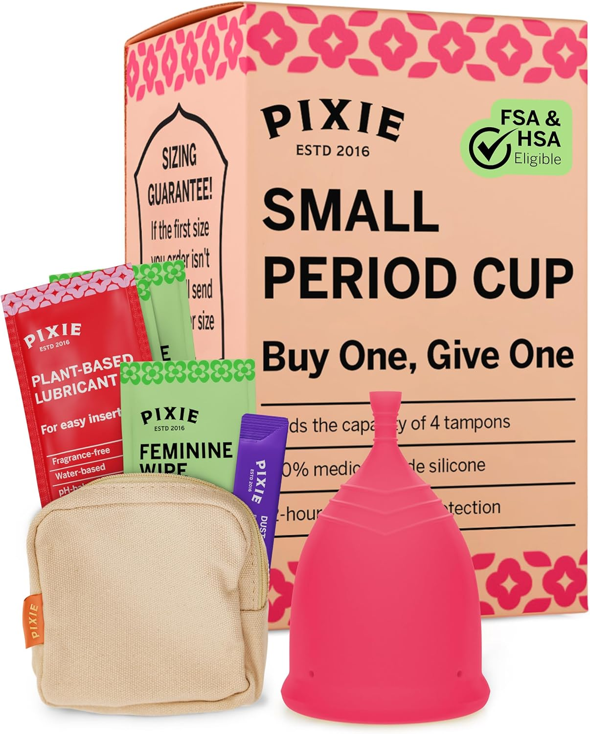 Pixie Menstrual Cup - No Metals or Toxins - 100% Medical-Grade Silicone - Ranked 1 for the Most Soft Reusable Period Cup - Wear 12 Hours - Tampon Alternative - Buy One We Give One (Small)