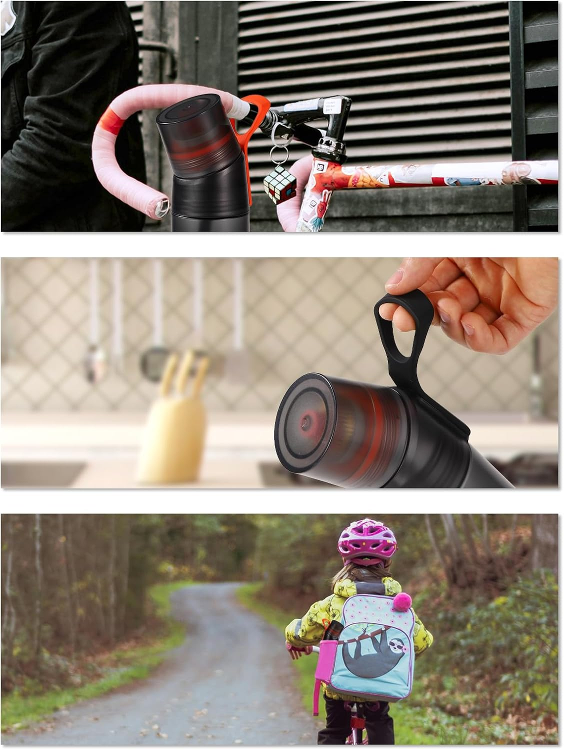 2Pcs Handle Compatible with Air up Water Bottle, Silicone Bottle Handle Fastening Water Bottle Handle Grip Accessories Bottle Handle Belt for Carrying Sports Event School Home (Black, Orange) image number 4