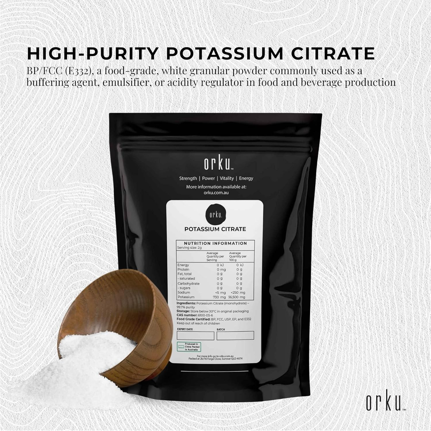 Orku 1Kg Potassium Citrate Food Grade - Granular BP USP FCC E332 Additive image number 3