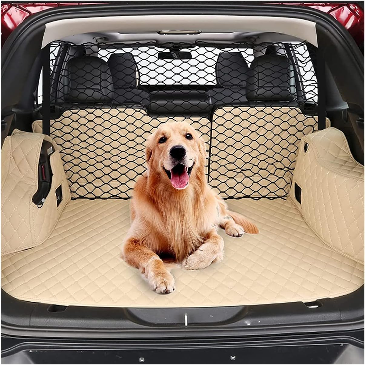 Hppbody Dog Guard Car for the Boot Vehicle Safety Net for Dogs, Universal Car Safety Gate, Divider Grille with 4 Hooks, Protective Grille for SUV, Pet Restraint Net, Black, 120 X 70 Cm image number 3