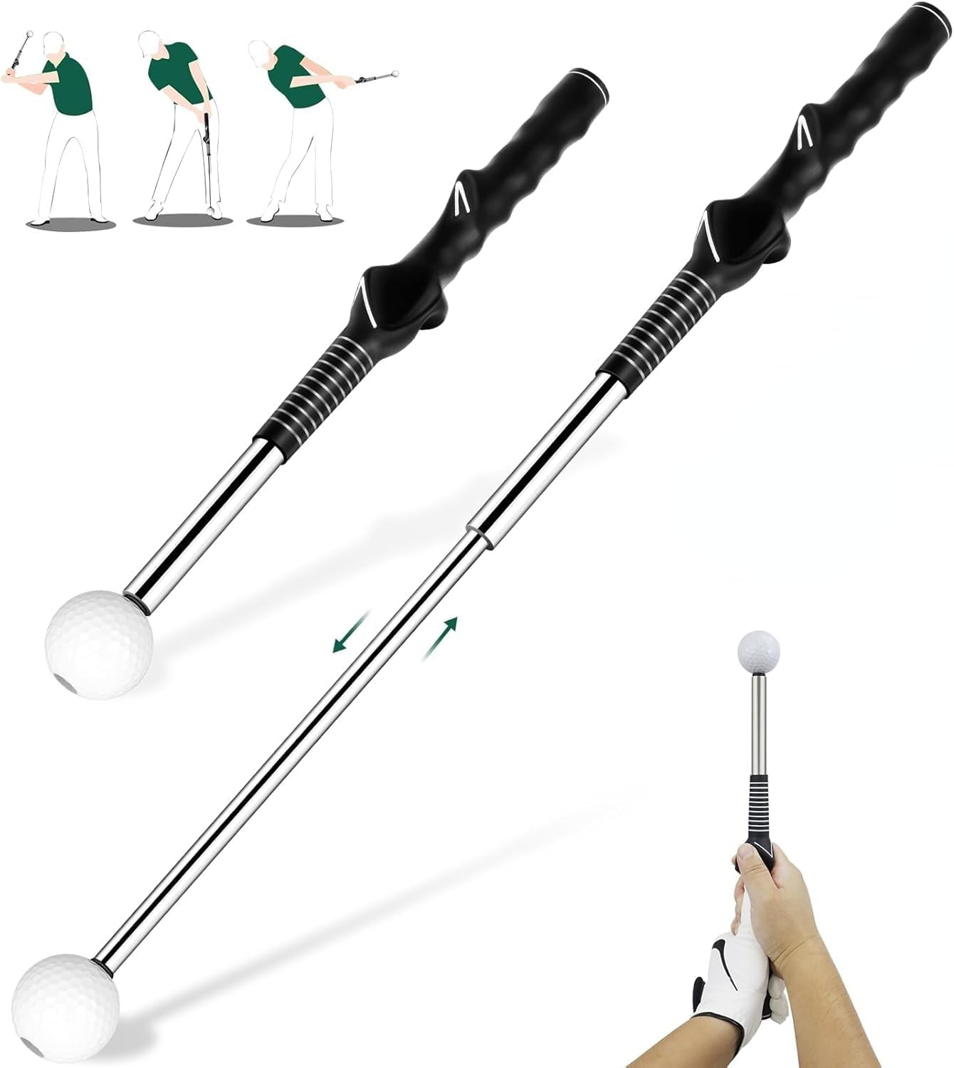 Golf Swing Trainer, Telescopic Club &ndash; Retractable Golf Training Aid with Click Grip, Strength & Tempo Trainer for Right/Left Handed, Chipping, Hitting, Indoor/Outdoor Practice image number 1