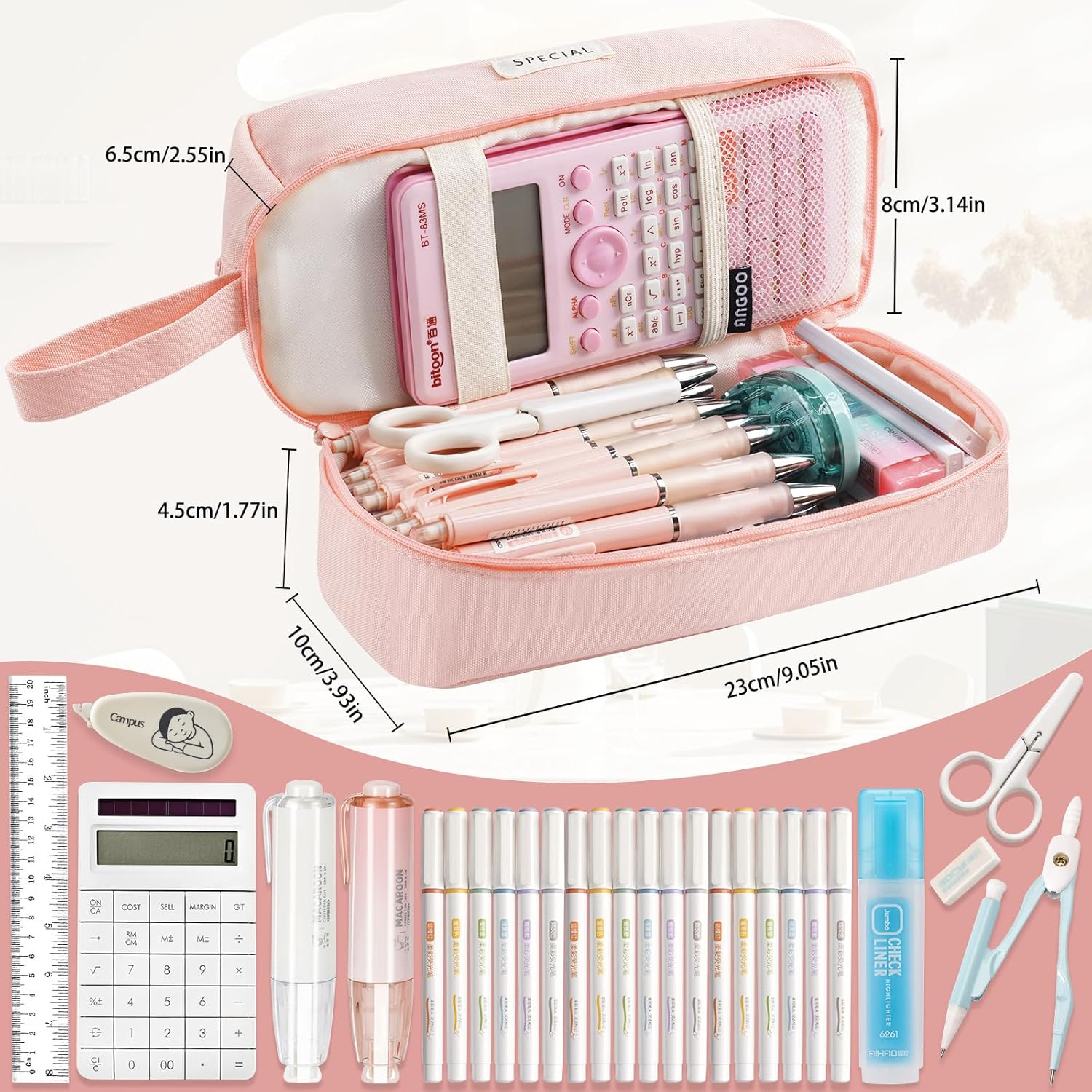 Pencil Case, Large Pencil Case with 2 Compartment, Pink Aesthetic Pen Bag with Double Zippers, Back to School Supplies for Kids Adult Boys Girls Student