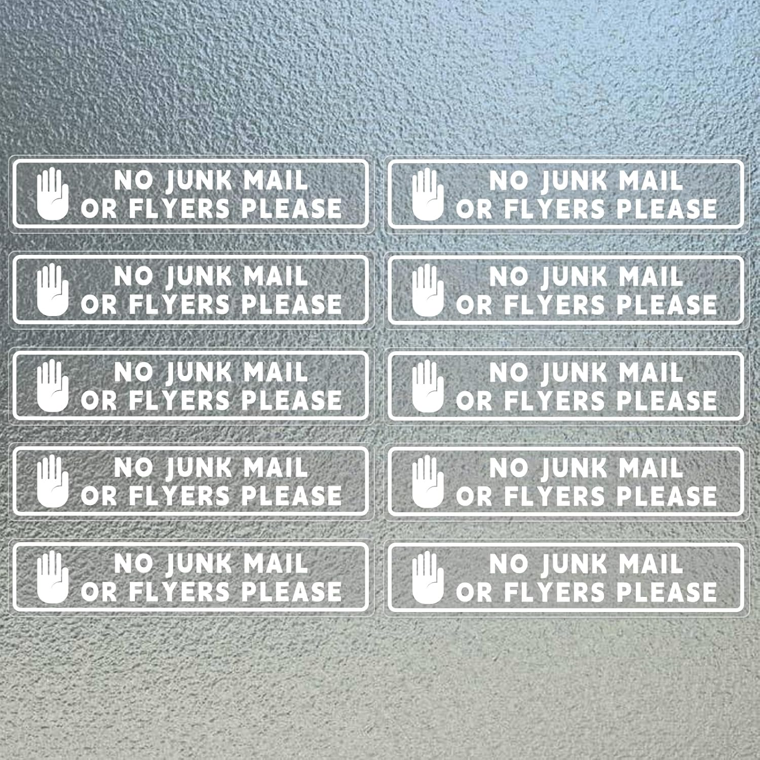 No Junk Mail or Flyers Leaflets Please 18 X 3.5 Cm Self Adhesive Vinyl Window Transparent Sticker 10 PCS Security Warning Sign Removable Waterproof for Letterbox Door Parcel Box Outdoor