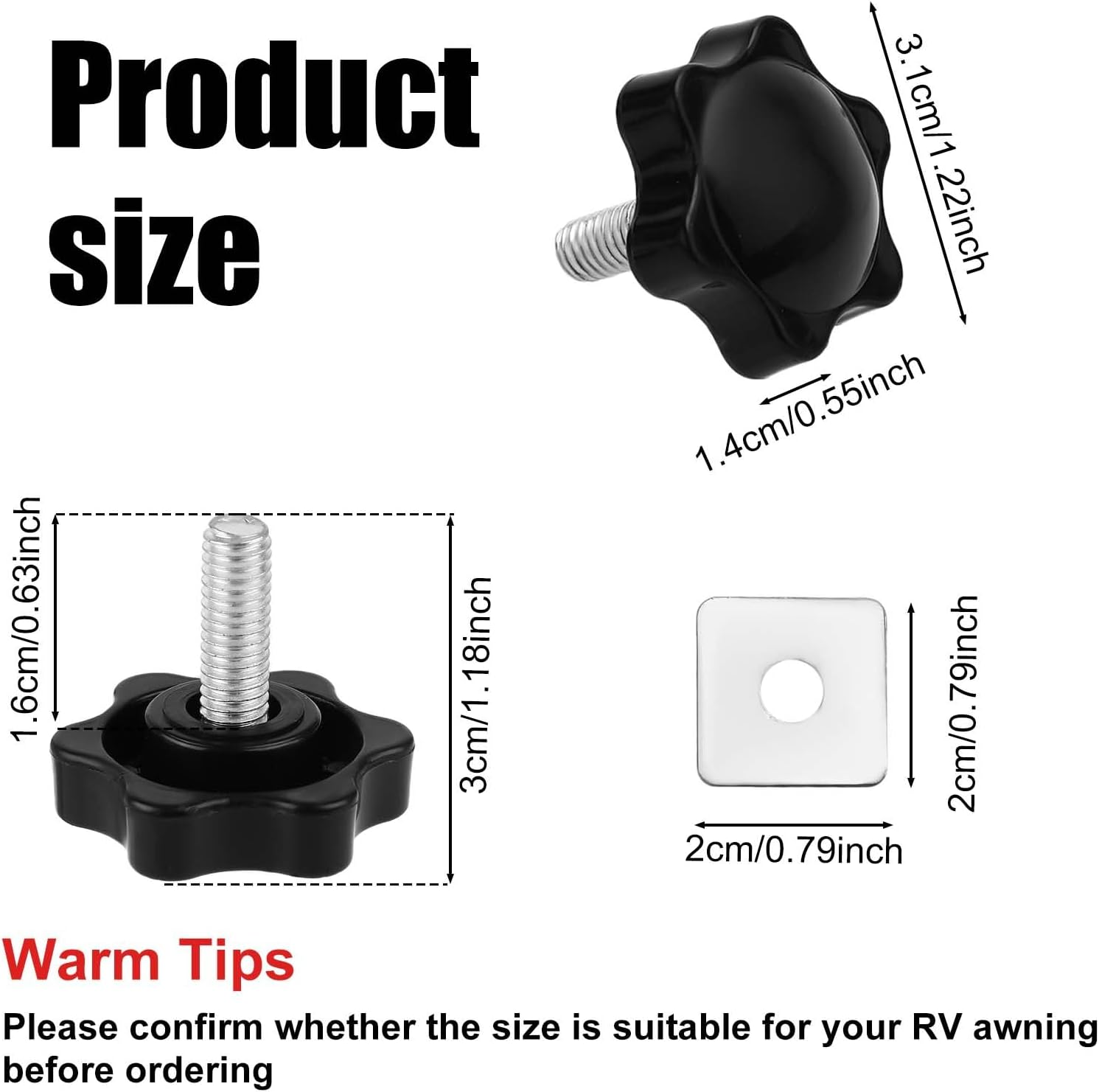 RV Awning Support Knob, Awning Brace Knob Replacement Parts Awning Rafter Locking Knob with Clip for RV Motorhome Camper image number 4