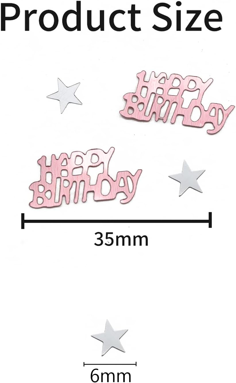 30G Happy Birthday Confetti, Rose Gold Birthday Confetti Party Decorations Table Decor Cards Sprinkles, Silver Star Confetti for Girls Woman Kids Birthday Party Table Decoration