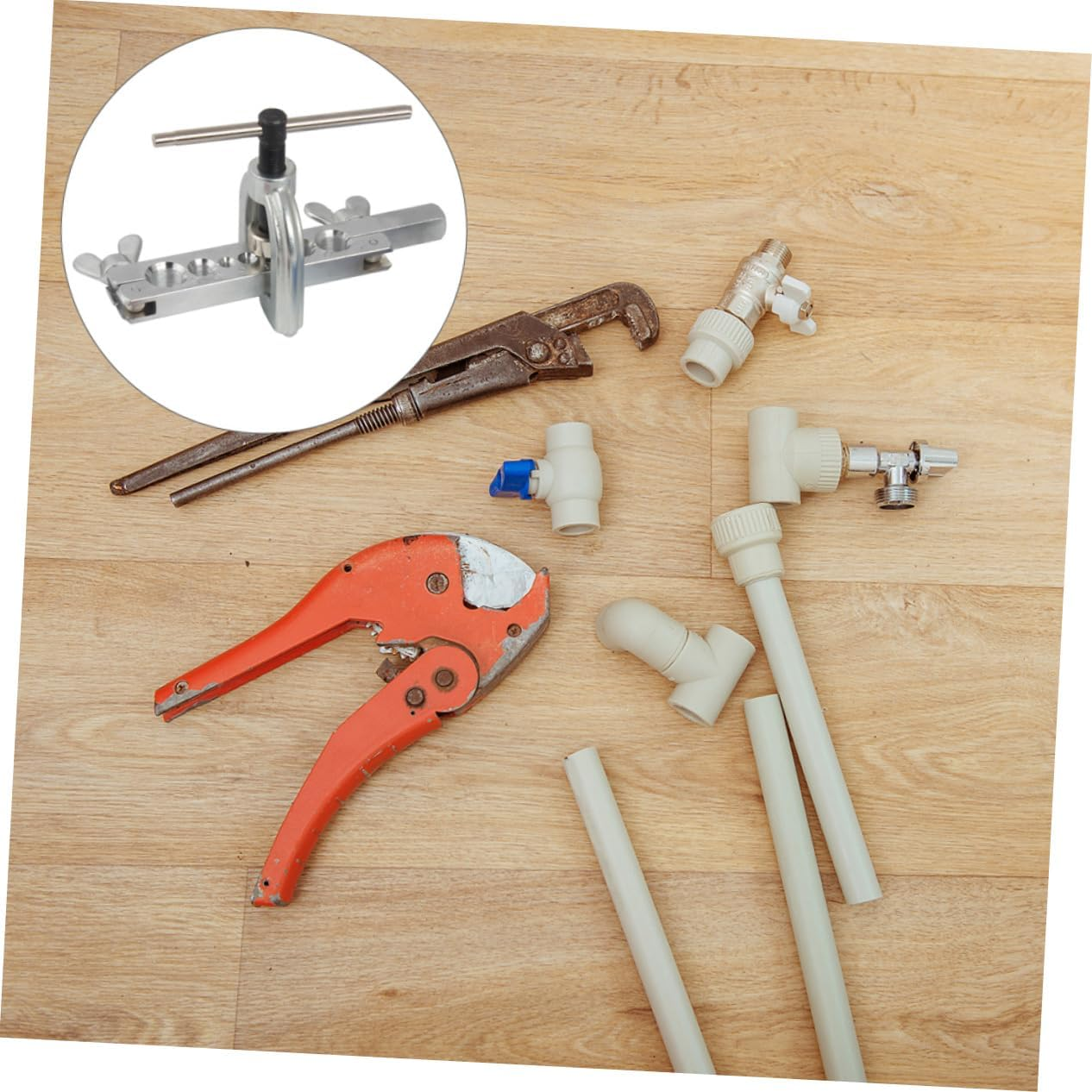 Beatifufu Flaring Tool Kit with Mini Pipe Cutter Manual Double Flaring Air Conditioner Flare Tools Copper Tube Expansion Automotive Repair Equipment for Vehicle Brake Line Maintenance image number 5