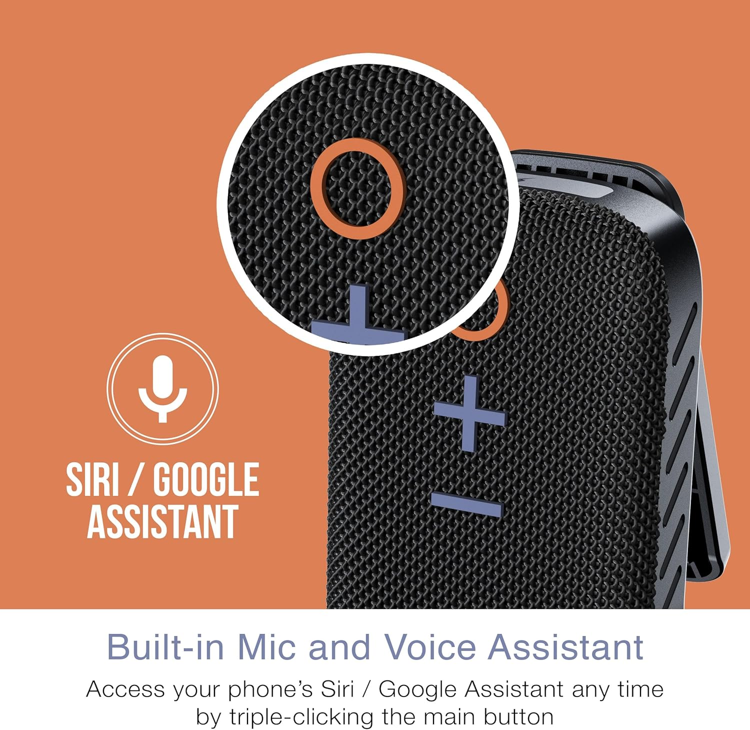 MEE Audio Gospkr Small Wearable Clip-On Bluetooth Speaker with IPX5 Water Resistance, Built-In Speakerphone with Microphone for Hands-Free Calls, Compact Design, Can Connect up to 2 in Stereo (Black) image number 3