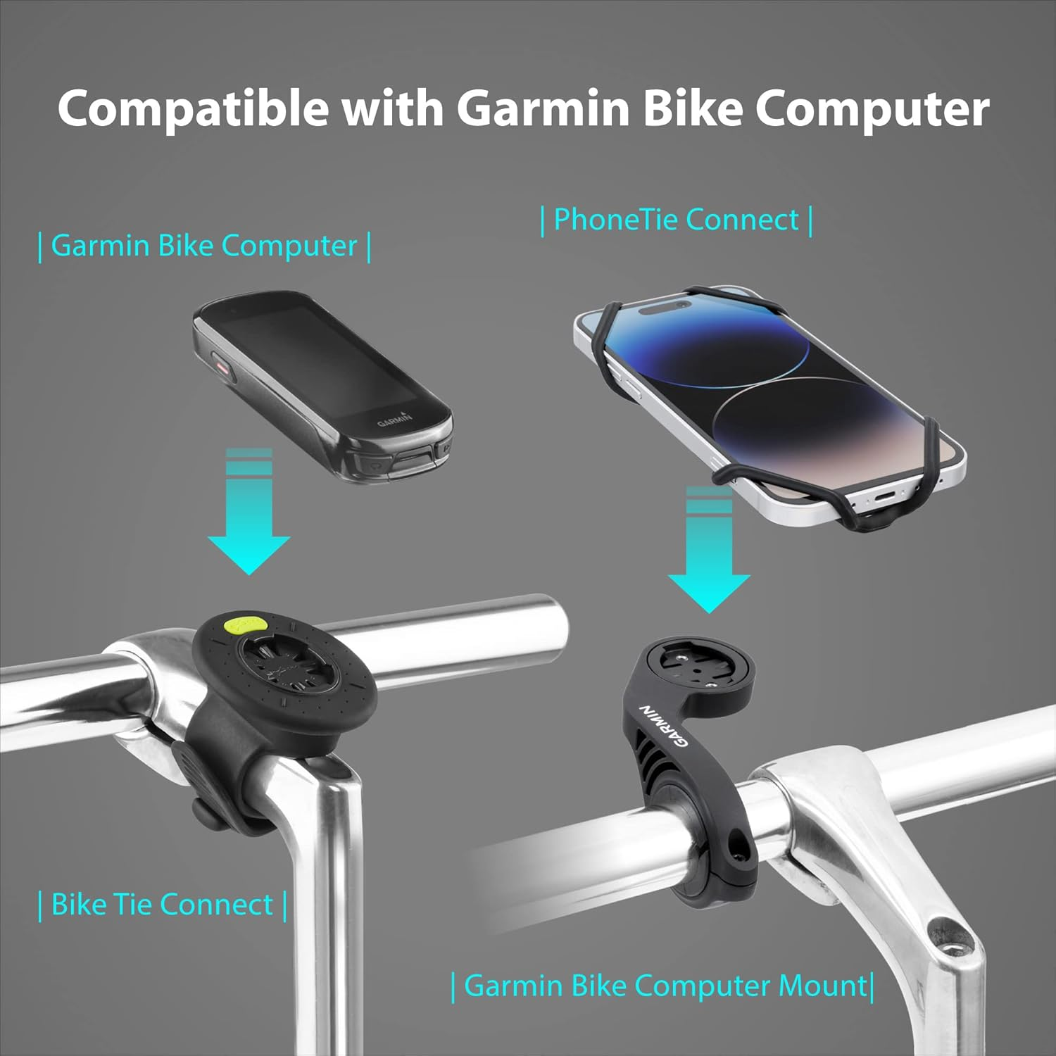 Bone Bicycle Phone Holder 360&deg; Rotatable 2Nd Gen. Cycling Computer Mount Set Shock Absorption for 2.2-4.7Cm Stem Compatible with 4.7-7.2" Mobile Phone Iphone Samsung Sony - Bike Tie Connect Kit 2 image number 2