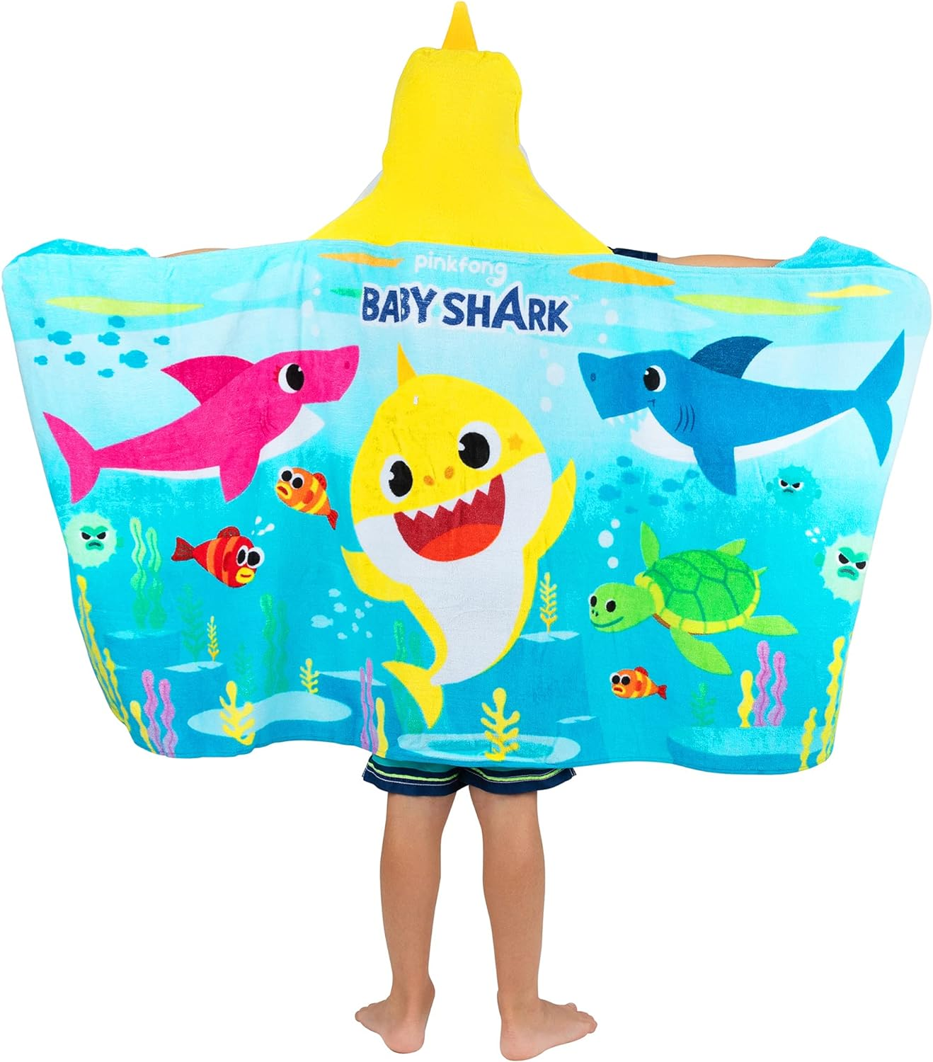 Franco Baby Shark Bath/Pool/Beach Soft Cotton Terry Hooded Towel Wrap, 24 in X 50 In, by Kids image number 1
