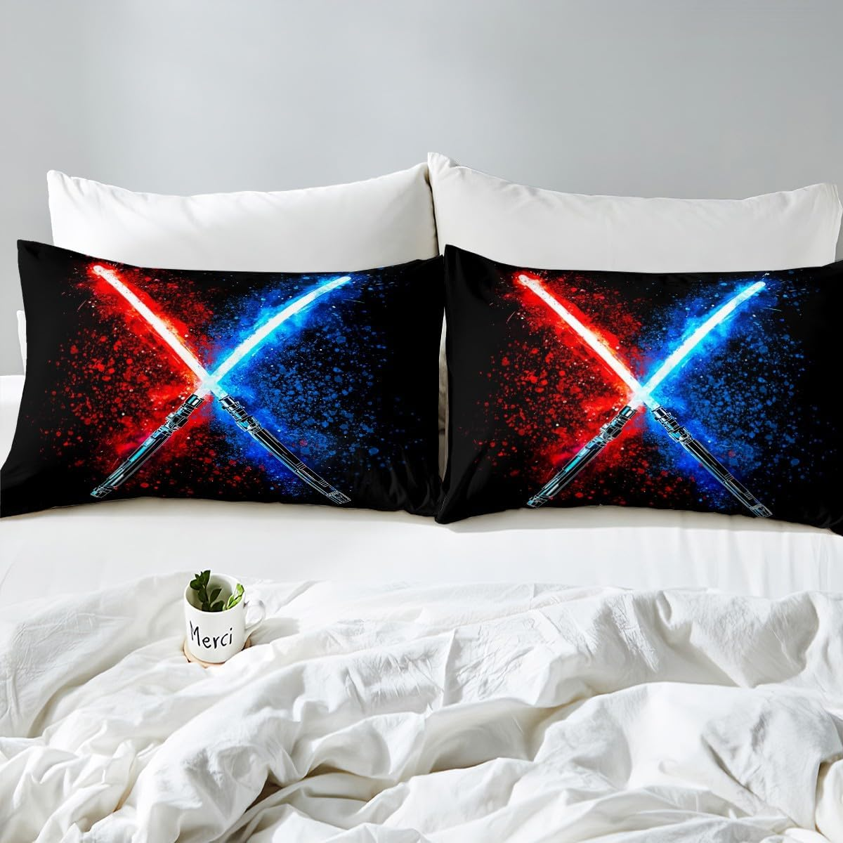 Homewish Lightsaber Bedding Set, Geometric Lines, Gradient Comforter Cover, 135 X 200 Cm, for Children, Boys, Teens, Red, Blue, Neon Flash Duvet Cover, Abstract Ombre, Lightweight Bed Set image number 2