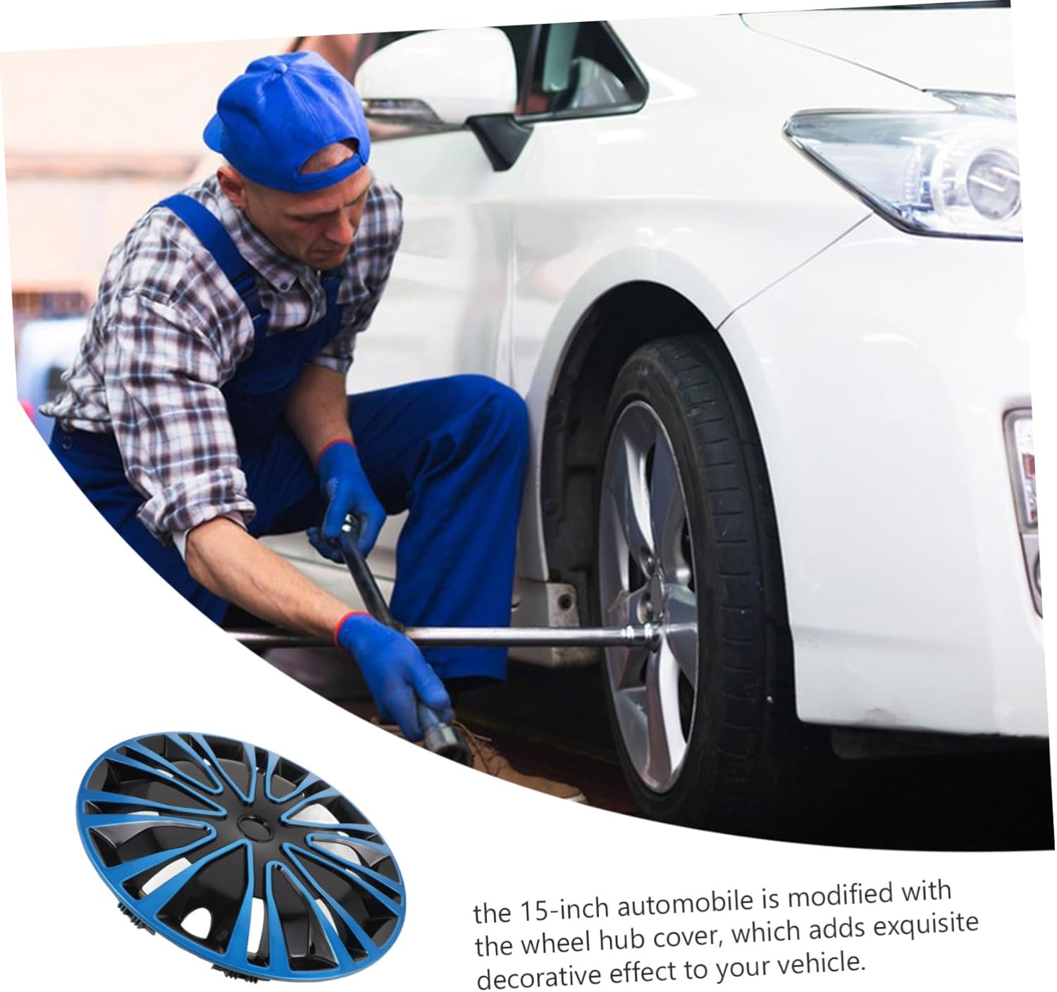 BRIGHTFUFU 15-Inch Car Hubcaps Blue Black Decorative Wheel Cover Universal Automotive Rim Caps for Vehicle Exterior Accessories image number 1