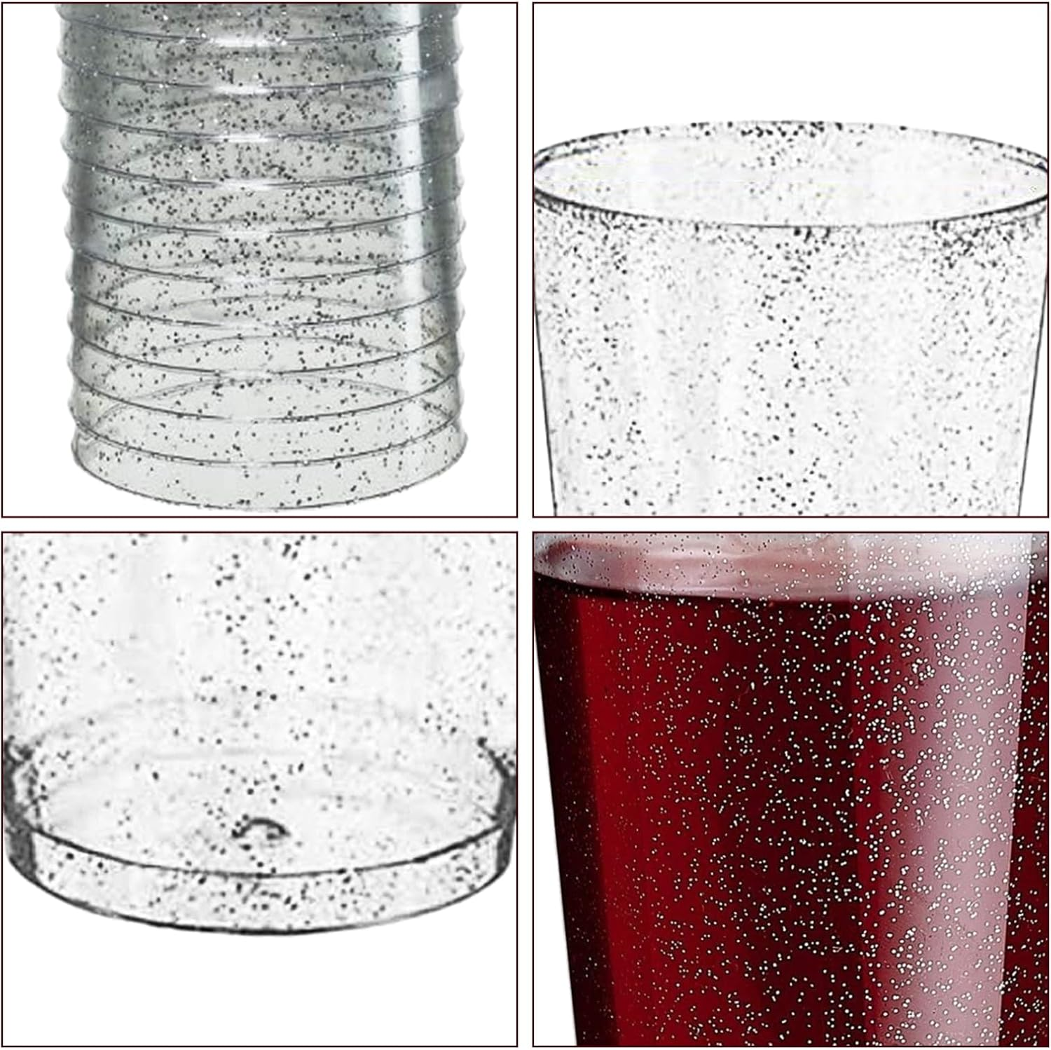 50 Pcs Reusable Plastic Tumbler Cups, Silver Glitter Tumblers,Reusable Elegant Party Cups for Wedding,Parties,Holiday Gathering (10 OZ/300 ML) image number 2