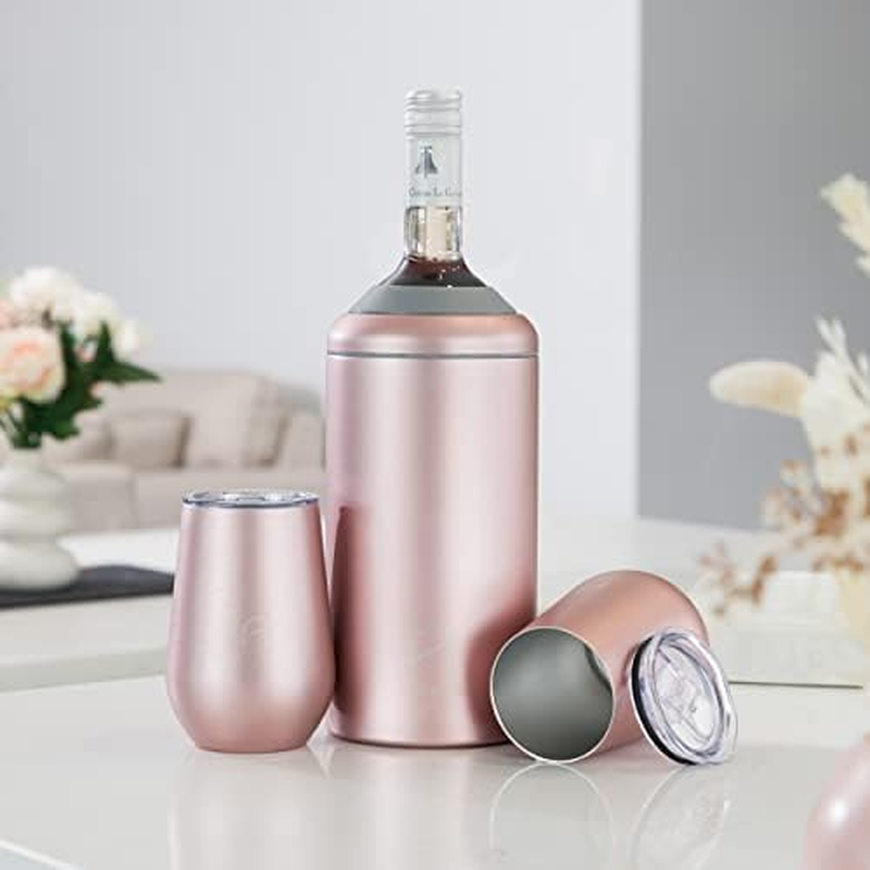 Wine Chiller Gift Set&ndash; Large Premium Iceless Cooler &ndash; Ideal for 750Ml Bottles - Insulated and Double Walled Stainless Steel Chiller and Tumblers with Spill Proof Lids image number 3