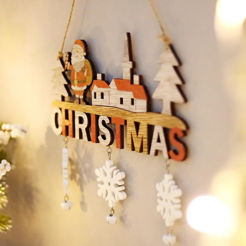 Dorischen Wooden Christmas Door Hanging Oranments Wall Xmas Decor Merry Christmas Tree Decor for Home Happy New Year Naviidad Door Pendants image number 2