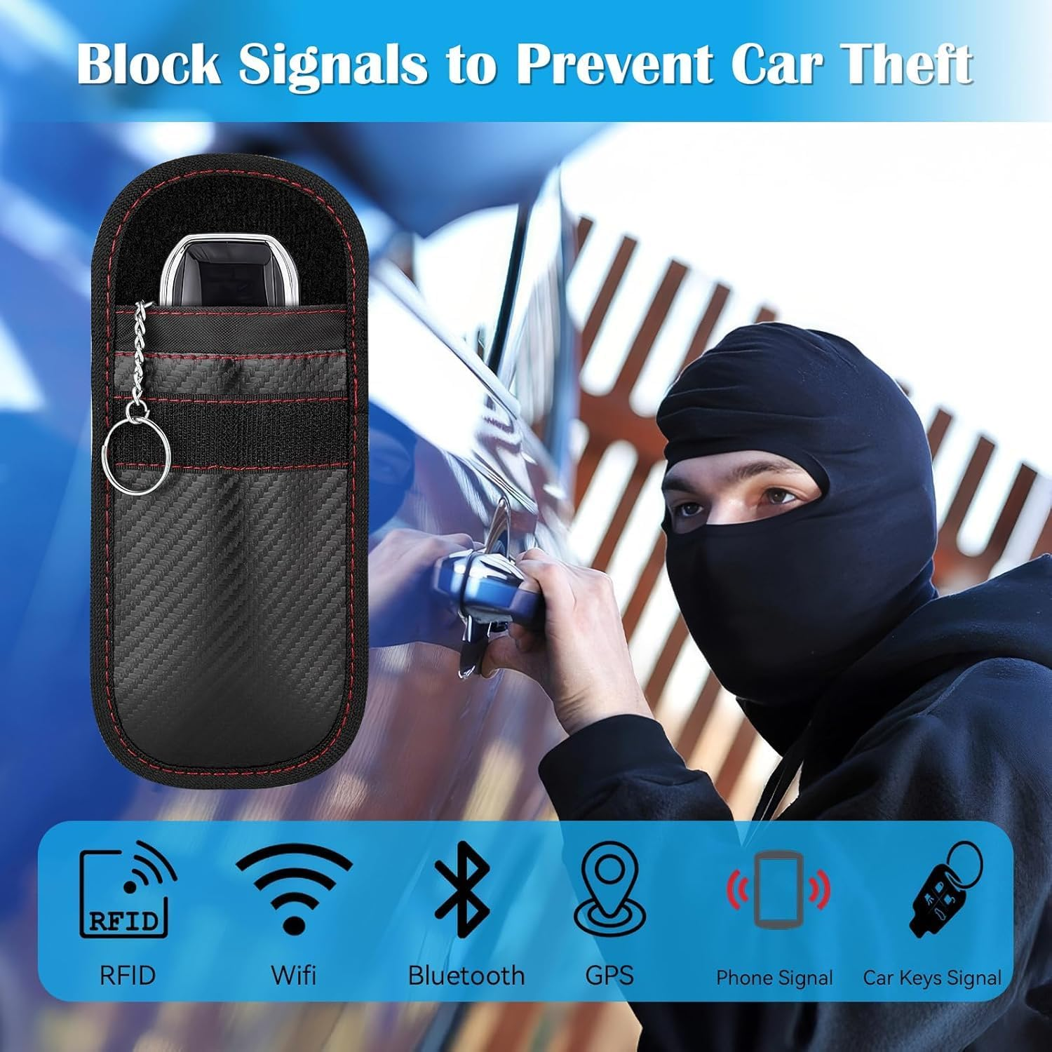 2-Pack Faraday Pouch for Car Keys &ndash; Signal Blocking Bag for Keyless Entry, RFID Blocker Case &ndash; Anti-Theft Protection for Key Fobs, Blocks Remote Hacking & Unauthorized Access image number 1