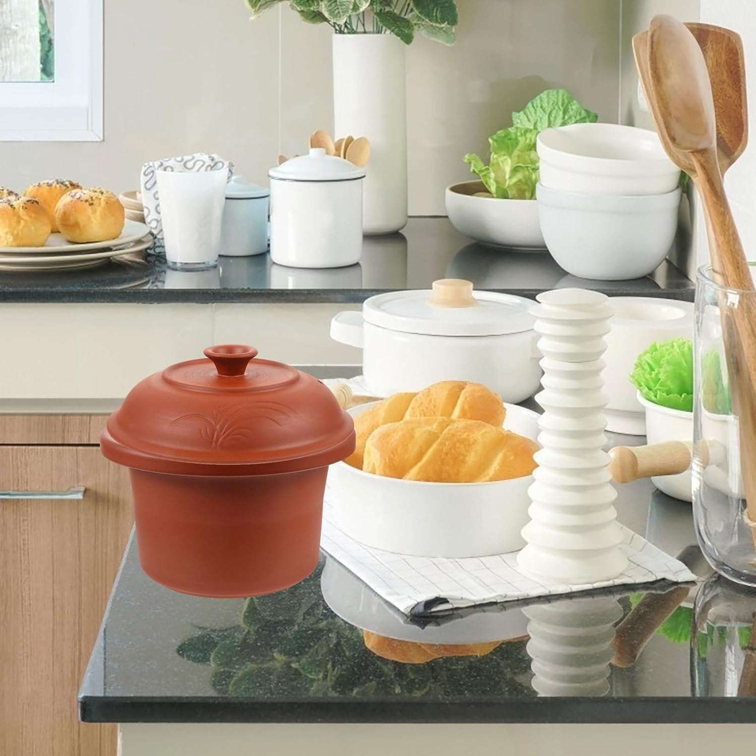 Ipetboom Slow Cooker Ceramic Insert Liner 4.5L Red Clay Pot Replacement, Reusable Kitchen Pot Insert for Daily Use Cooking and Slow Cooker Accessories image number 2