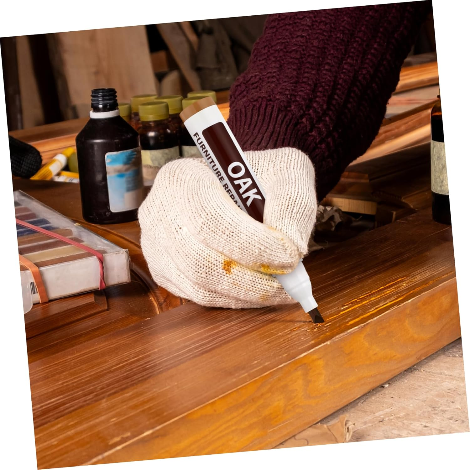 6 Pcs Wooden Furniture Repair Markers Quick Drying Scratch Concealer for Worn Edges Suitable for Wooden Surfaces Color Options for Finish image number 4