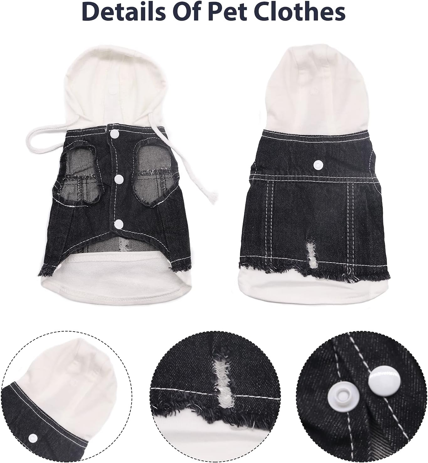 SILD Pet Clothes Dog Jeans Jacket Puppy Cat Clothes Dog Hoodies Cool Coat Dog Clothes for Small Medium Dogs (Xxl,White Hat) image number 5