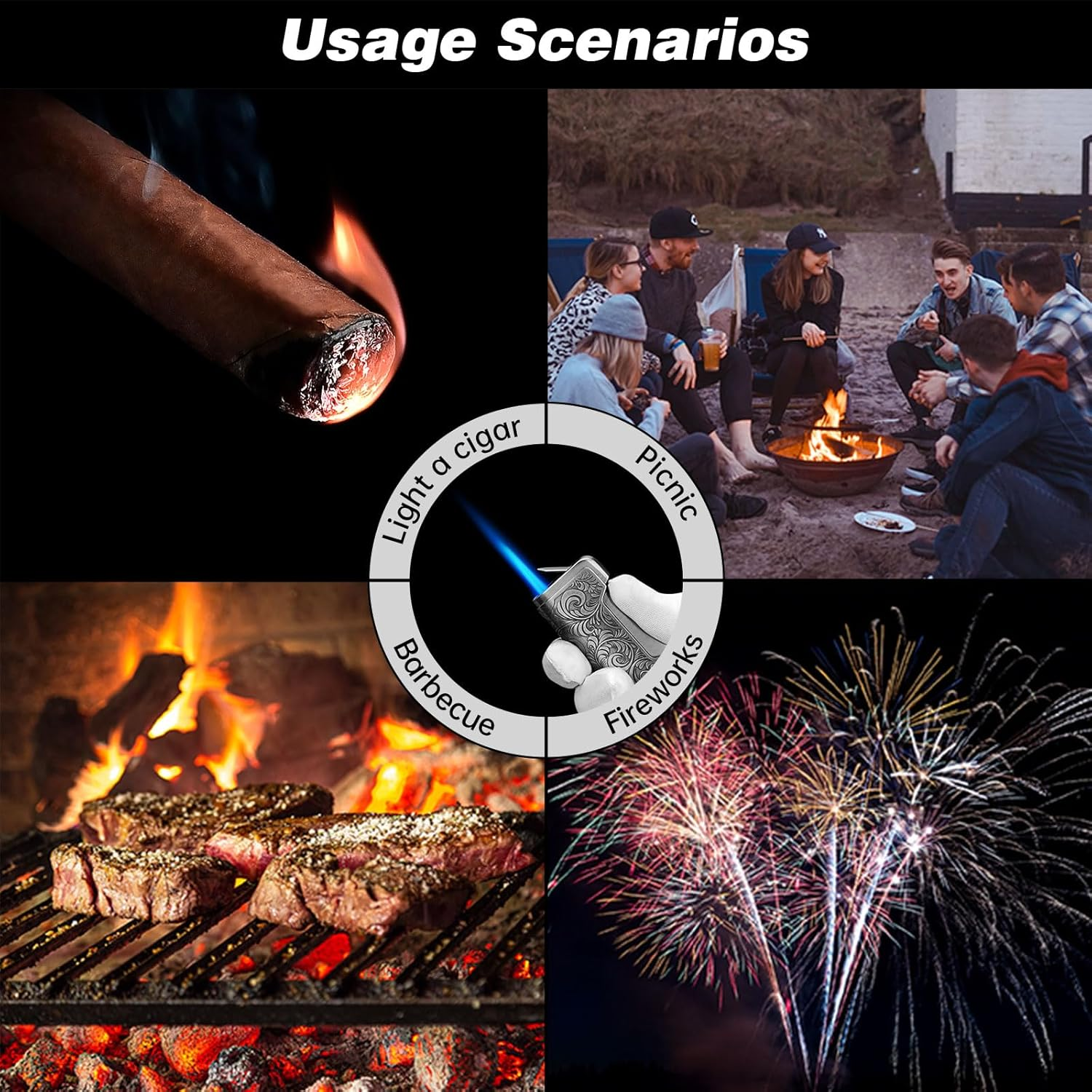 CIGARLOONG Cigar Cutter and Lighter Set Sharpening Blade Engraved Cigar Guillotine and Retro Carved Lighter(Color:Gold)