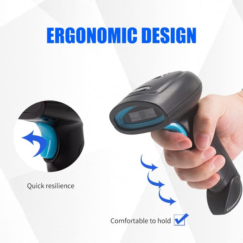 Wireless 1D Barcode Scanner, USB Barcode Reader, 300Scans/Sec, 32-Bit ARM Processor, 1.5M Anti-Shock, Handhold Laser Scanner for Supermarket, Convenience Store, Warehouse