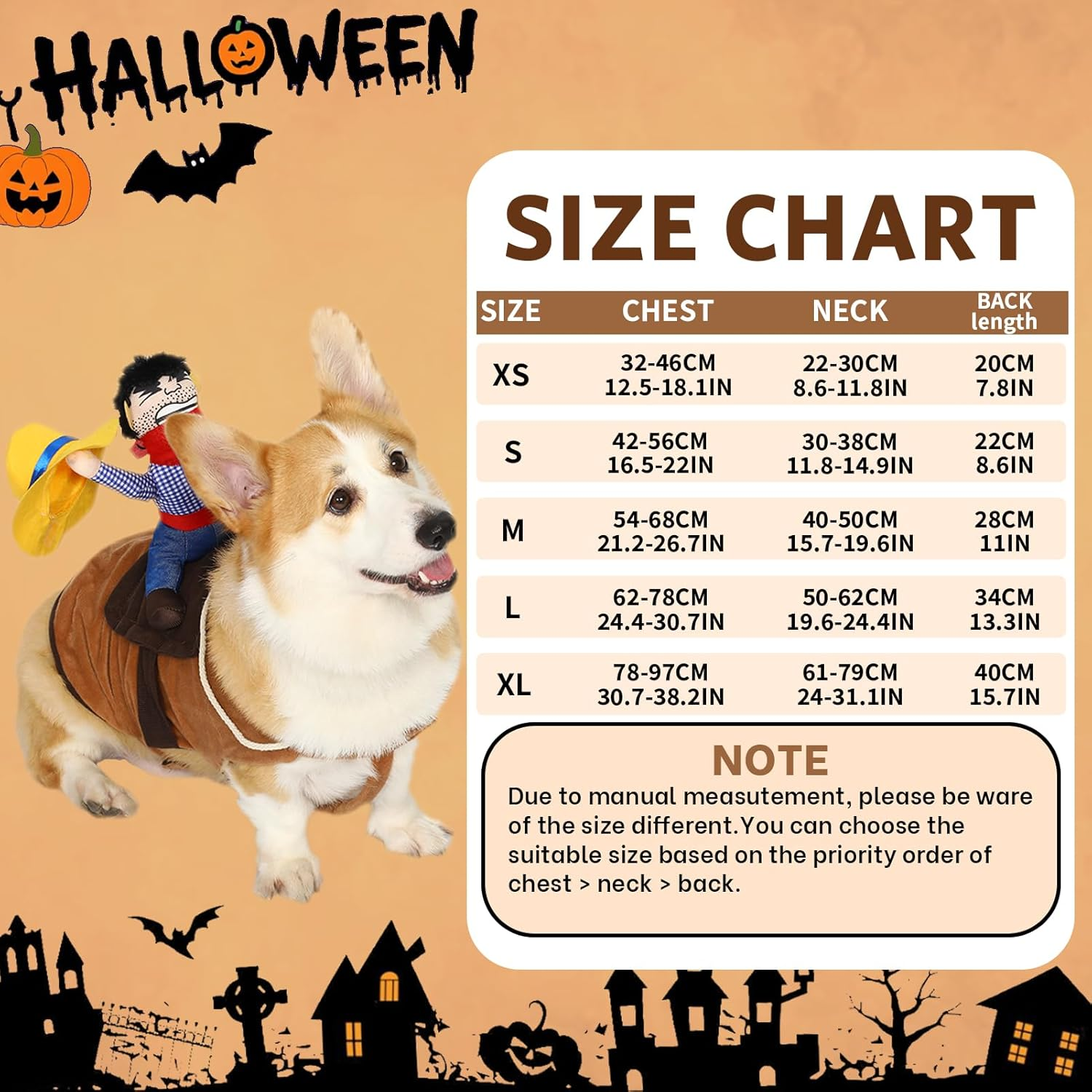 T2Y Cowboy Rider Dog Costume - Halloween Dog Costumes for Medium Dogs, Dogs Clothes Knight Style with Doll and Hat for Halloween Day, Suitable for Corgi, Pug, Frenchie, Dachshund【M】 image number 6