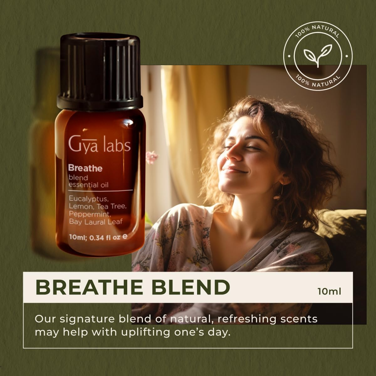 Gya Labs Breathe Essential Oil Blends - Natural Breathe Easy Essential Oils from Eucalyptus, Peppermint Oil and More for Humidifier Cleaner (10Ml) image number 3