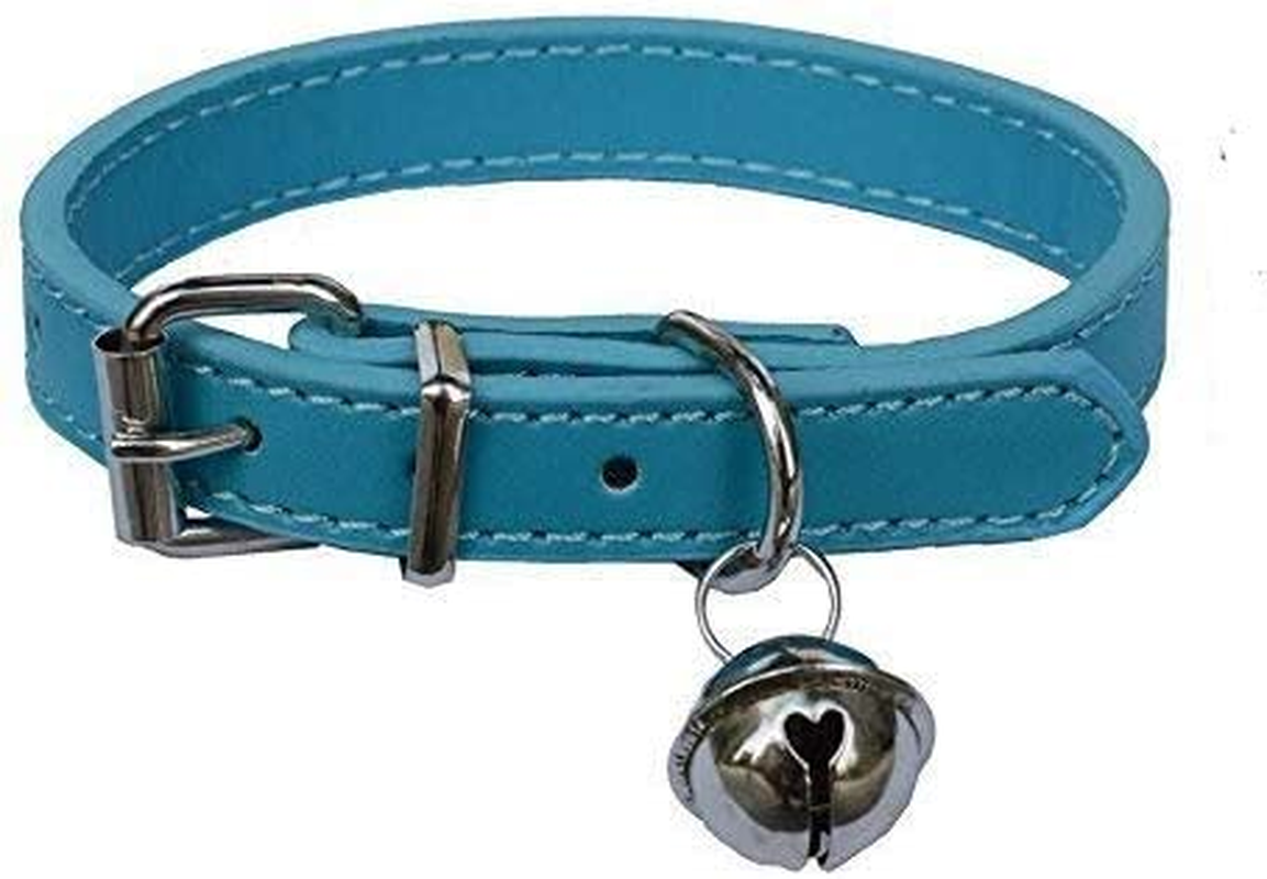 Green Leather Pet Collars for Cats,Baby Puppy Dog,Adjustable 8"-10.5" Kitten Collar with Bell