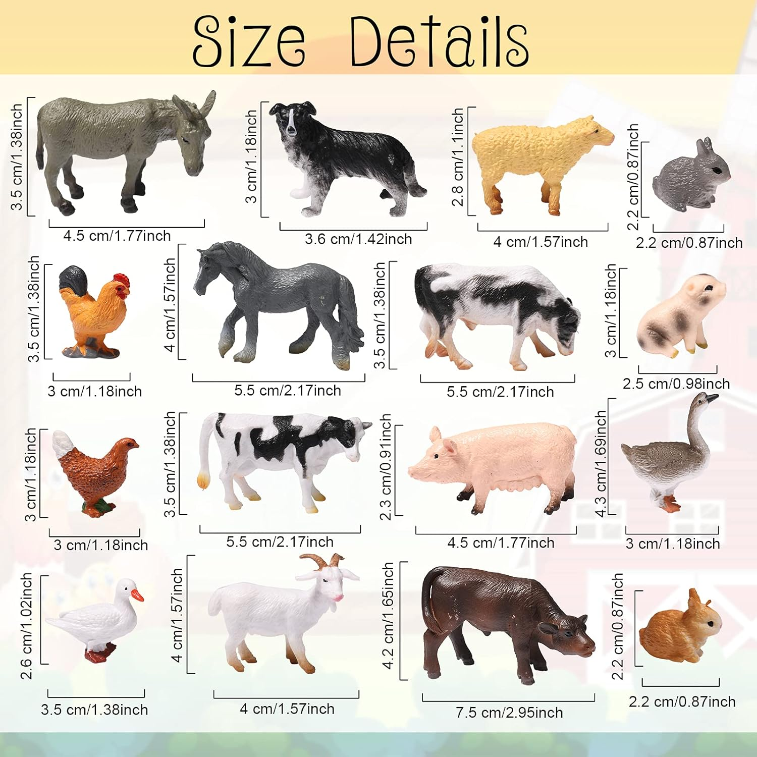 16 Pieces Farm Animal Figures Toys Realistic Jungle Farm Animal Figurines Mini Learning Educational Playset Cake Topper Ornaments for Easter Egg Fillers Birthday Christmas Animal Themed Party Supplies image number 6