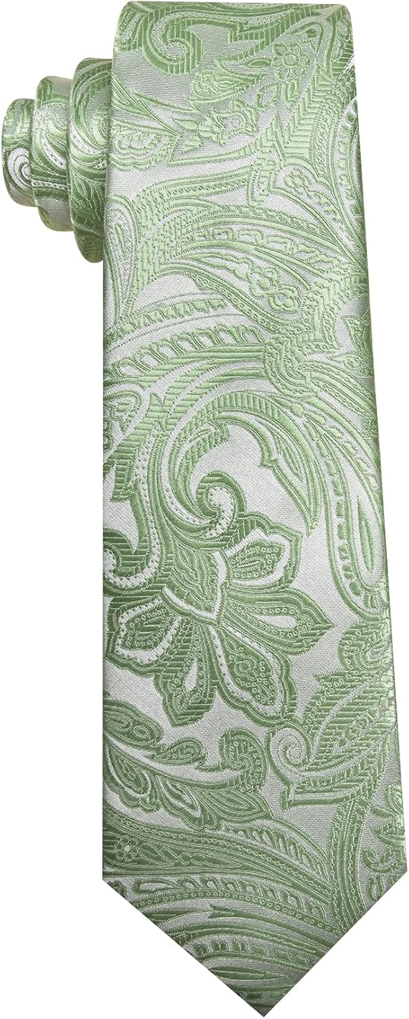 Barry.Wang Paisley Tie with Tie Clip for Men Silk Necktie Pocket Square Cufflinks Set Formal Wedding Party Business