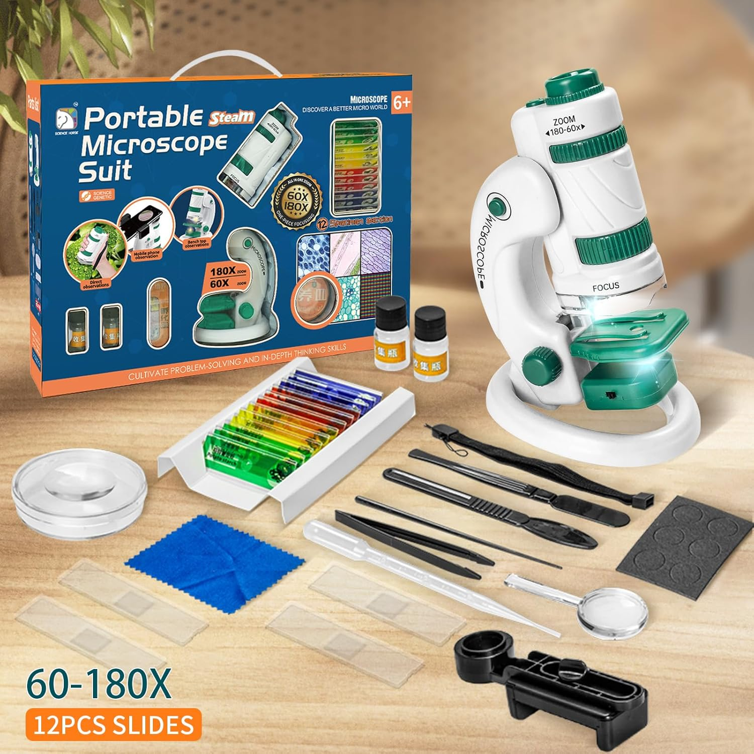 Microscope Toys for Kids Zoom 60X-180X, Handheld Mini Toddlers-Educational Science Toys Little Scientist, Pocket Microscope with 12Pcs Slides, Gifts for 6+ Girls Boys(Green) image number 4