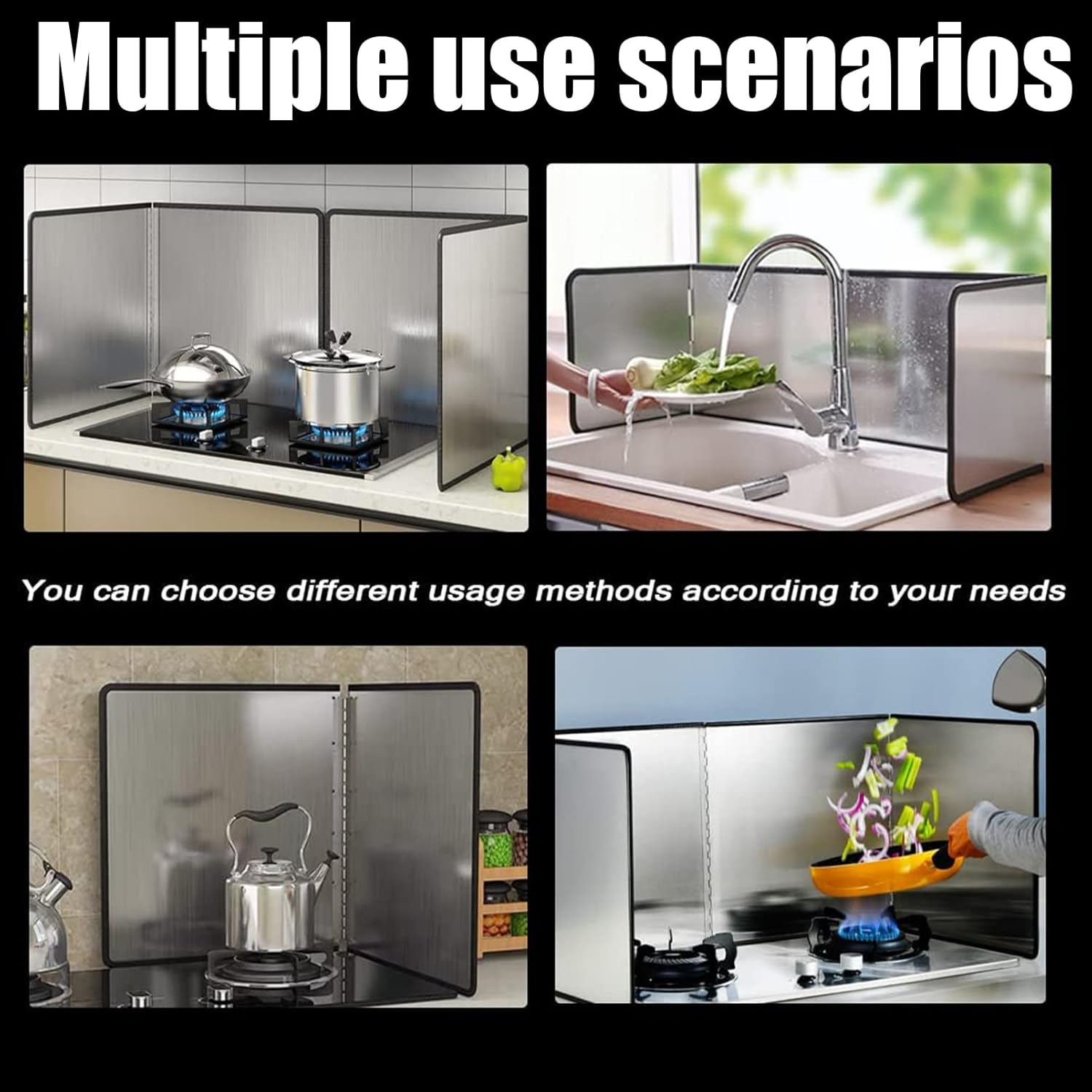 4 Sided Splatter Guard, Foldable Stainless Steel Oil Splatter Shield Guard Grease Splatter Screen, anti Splatter Sheet Oil Splatter Proof Baffle Splatter Guard Stove image number 4