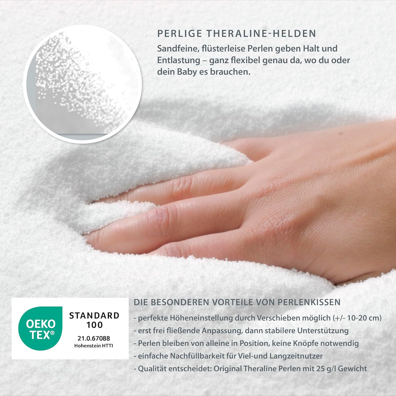 Theraline the Original Pregnancy and Breastfeeding Pillow, Filled with Sand-Like Original Micro-Beads, Incl. Outer Cover, 190 Cm. image number 2