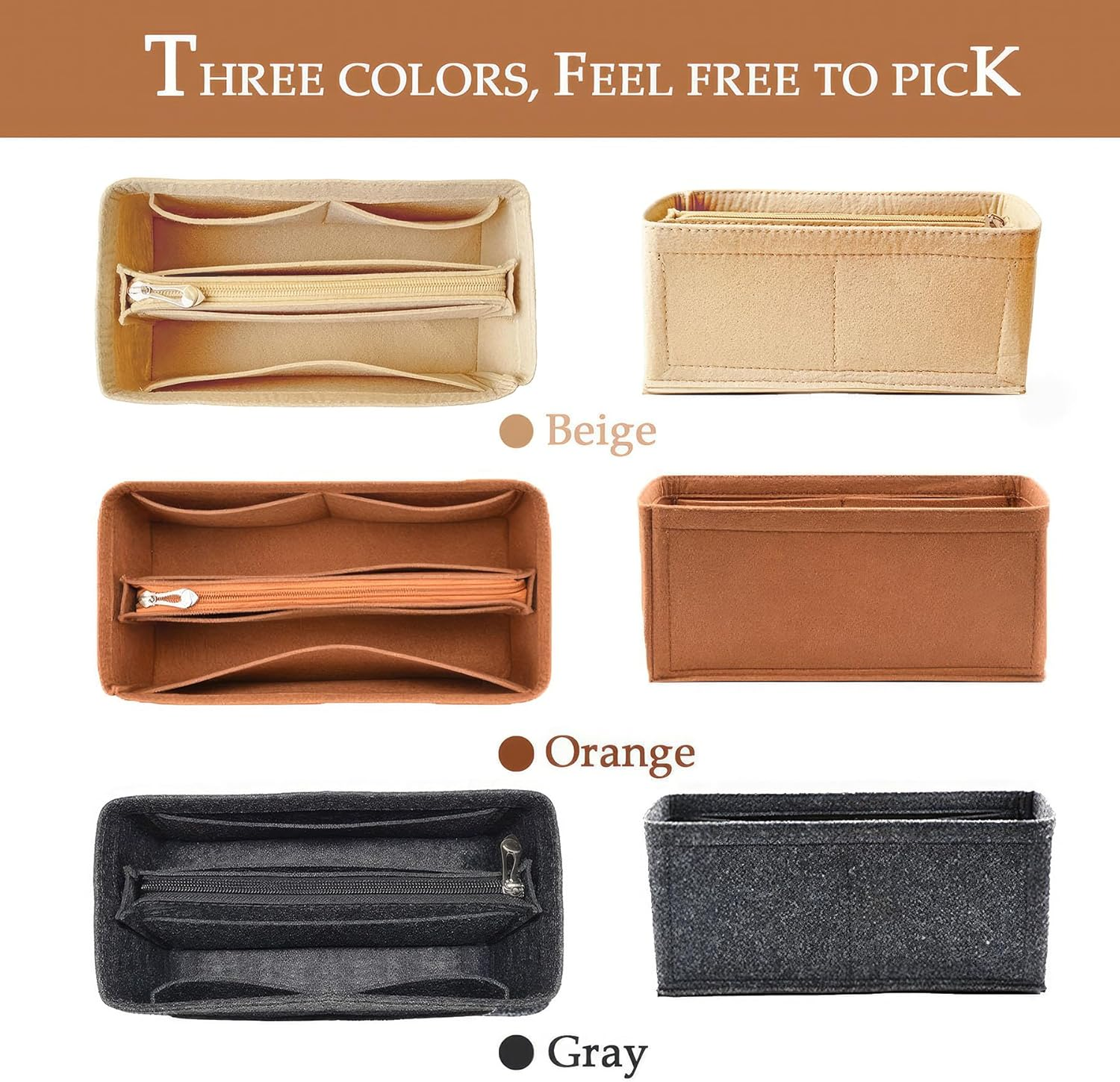 KOPPAL Purse Organizer Insert for Handbags, Felt Bag Organizer with Zipper, Large Capacity,Women, Handbags Shaper for Birkin(35,Orange)