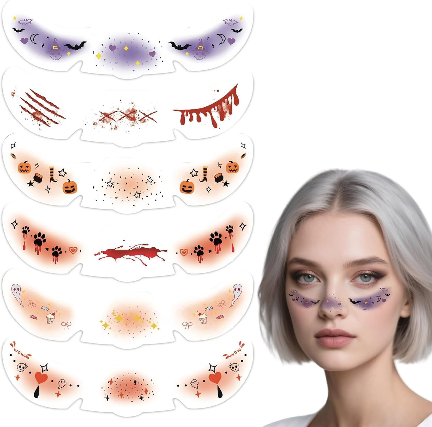 6Pcs Halloween Freckles Face Tattoo, Temporary Makeup Stickers, Temporary Freckle Sticker, Face Tattoos for Women, Halloween, Parties, Freckles Tattoo Art (A)