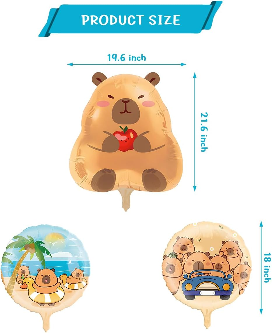 8Pcs Capybara Birthday Party Aluminum Foil Balloon, Capybara Birthday Baby Shower Party Supplies