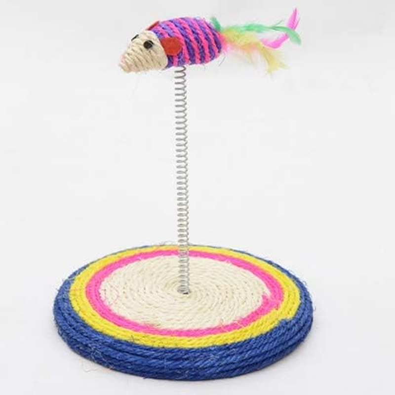 Pet Toys Colorful Pet Cat Playing Toys Sisal Spring Seat Cat Scratch Board with Mouse, Board Diameter: 19Cm Pet Toys