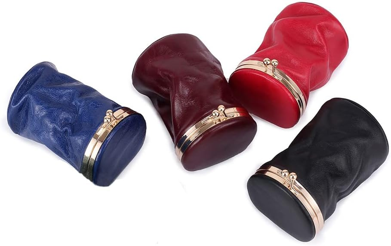 DDPOND Genuine Leather Clutch Cosmetic Bag for Women Lipstick Case Holder with Mirror Kiss Lock Makeup Purse Coin Pouch