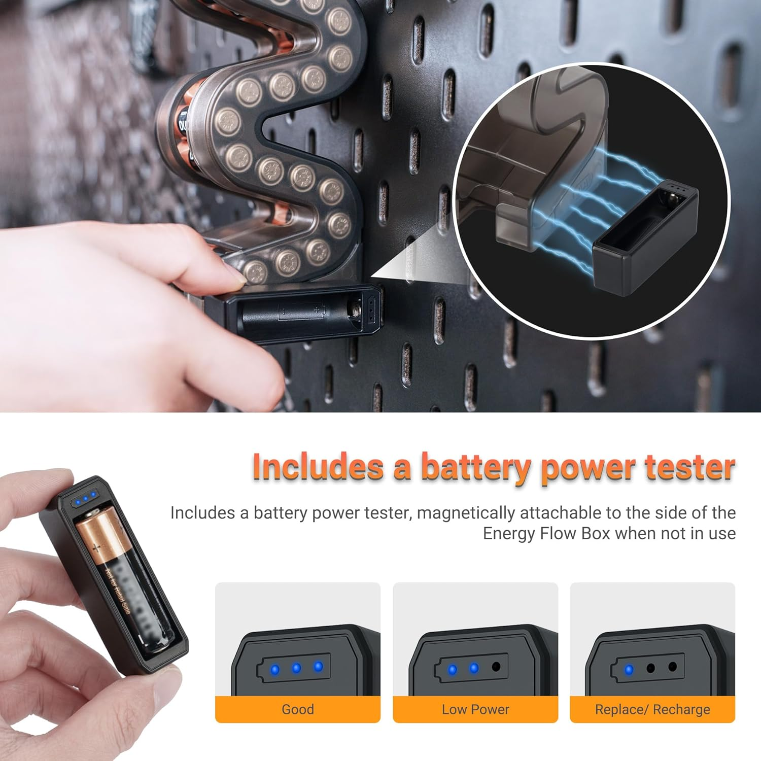 KIWIFOTOS 27 AA & 35 AAA Combo Battery Case Holder with Tester, Pegboard Wall Mount Battery Organizer Dispenser for AAA Batteries Caddy Storage Rack