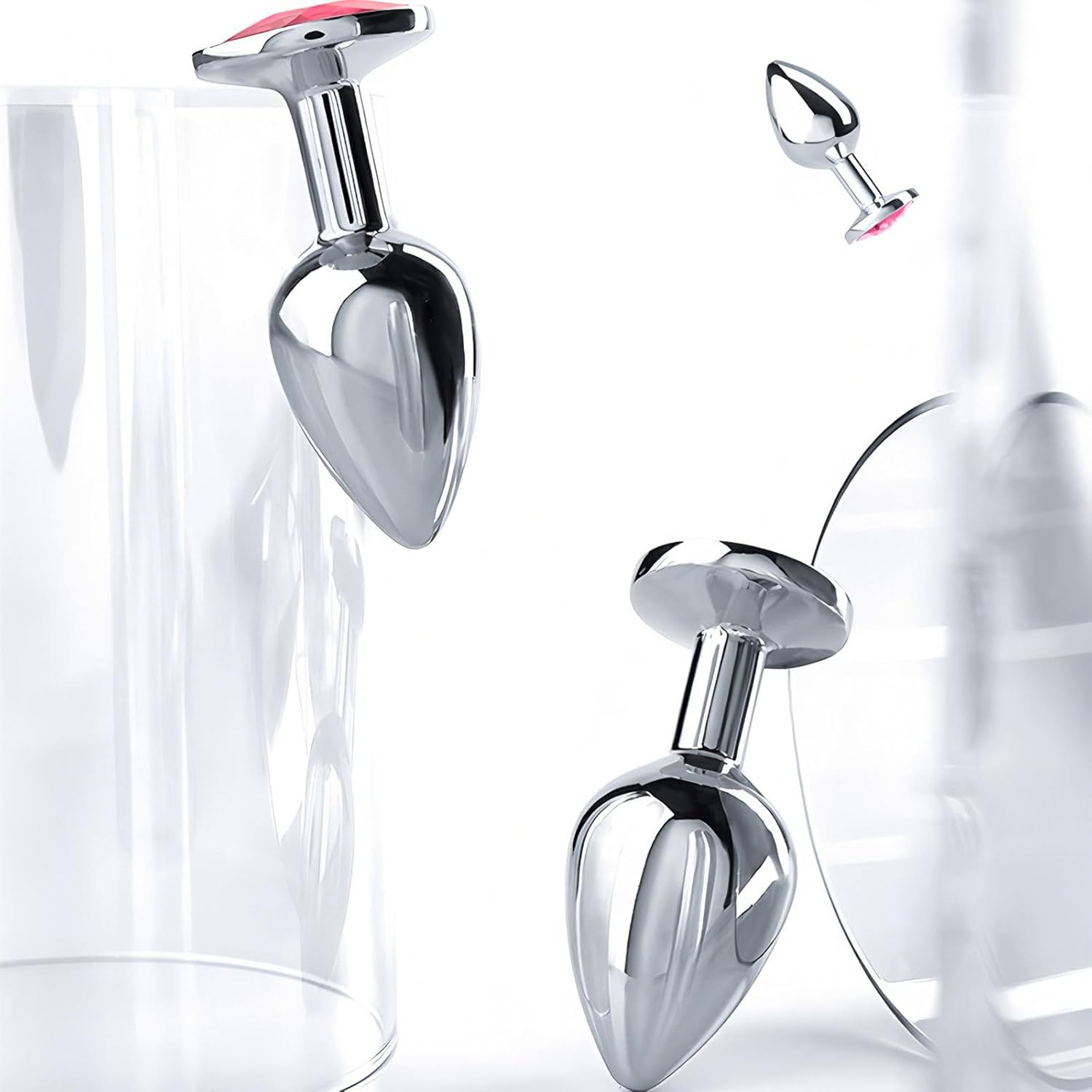 5 PCS Different Sizes Butt Plug Set for Women & Men - Beginner to Advanced Anal Sex Toys for Couples - Stainless Steel & Jewel Design（Pink） image number 2