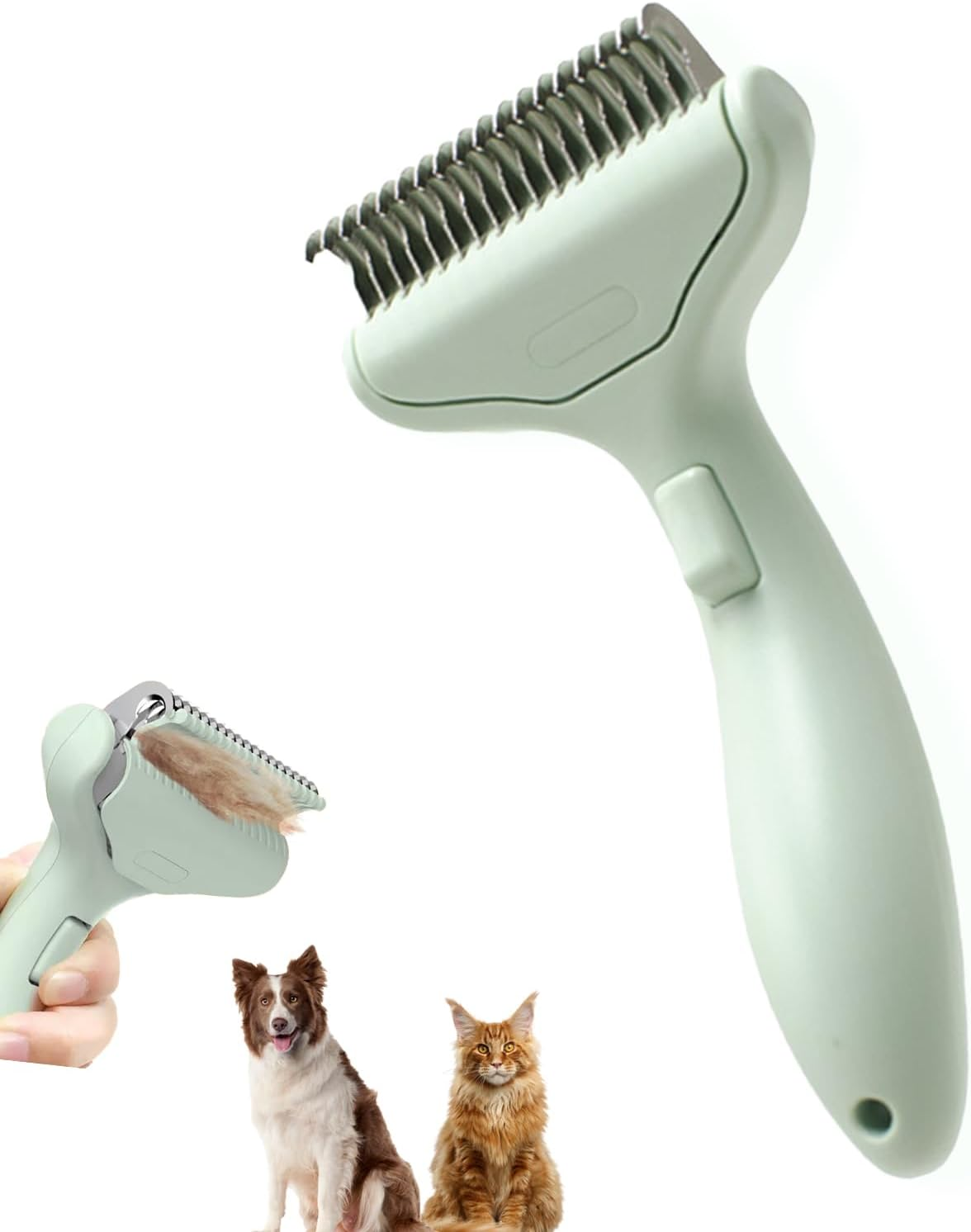 Pet Grooming Dematting Brush for Dogs & Cats,Professional Self-Cleaning Deshedding Tool,Removes Loose Fur,Reduces Tangles Shedding Matts in Medium & Long Hair,Safe & Skin Friendly Undercoat Rake Comb