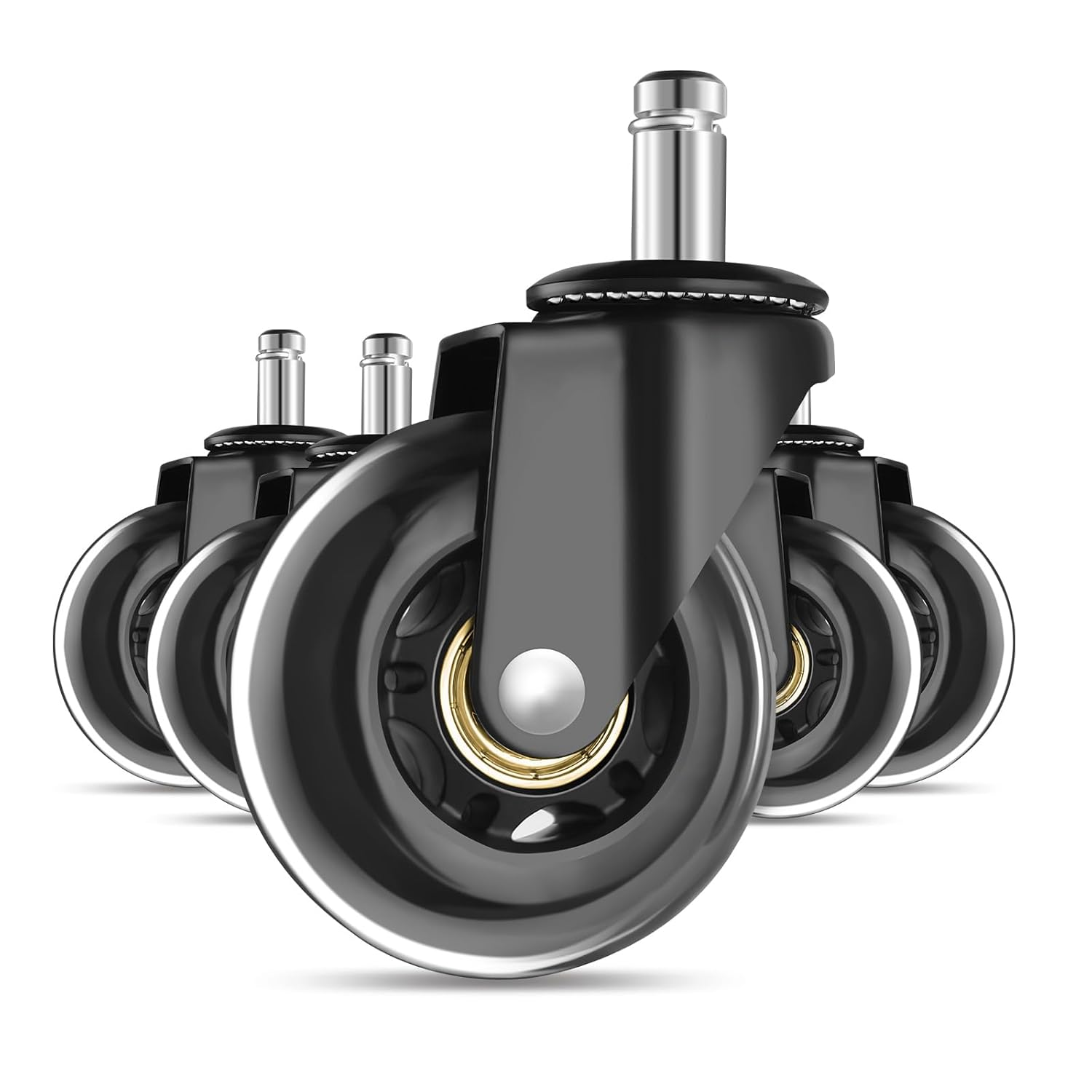 Office Chair Wheels, 3 Inch Heavy Duty Casters for All Floors, Universal 11X22Mm Stem, Set of 5, Black image number 6