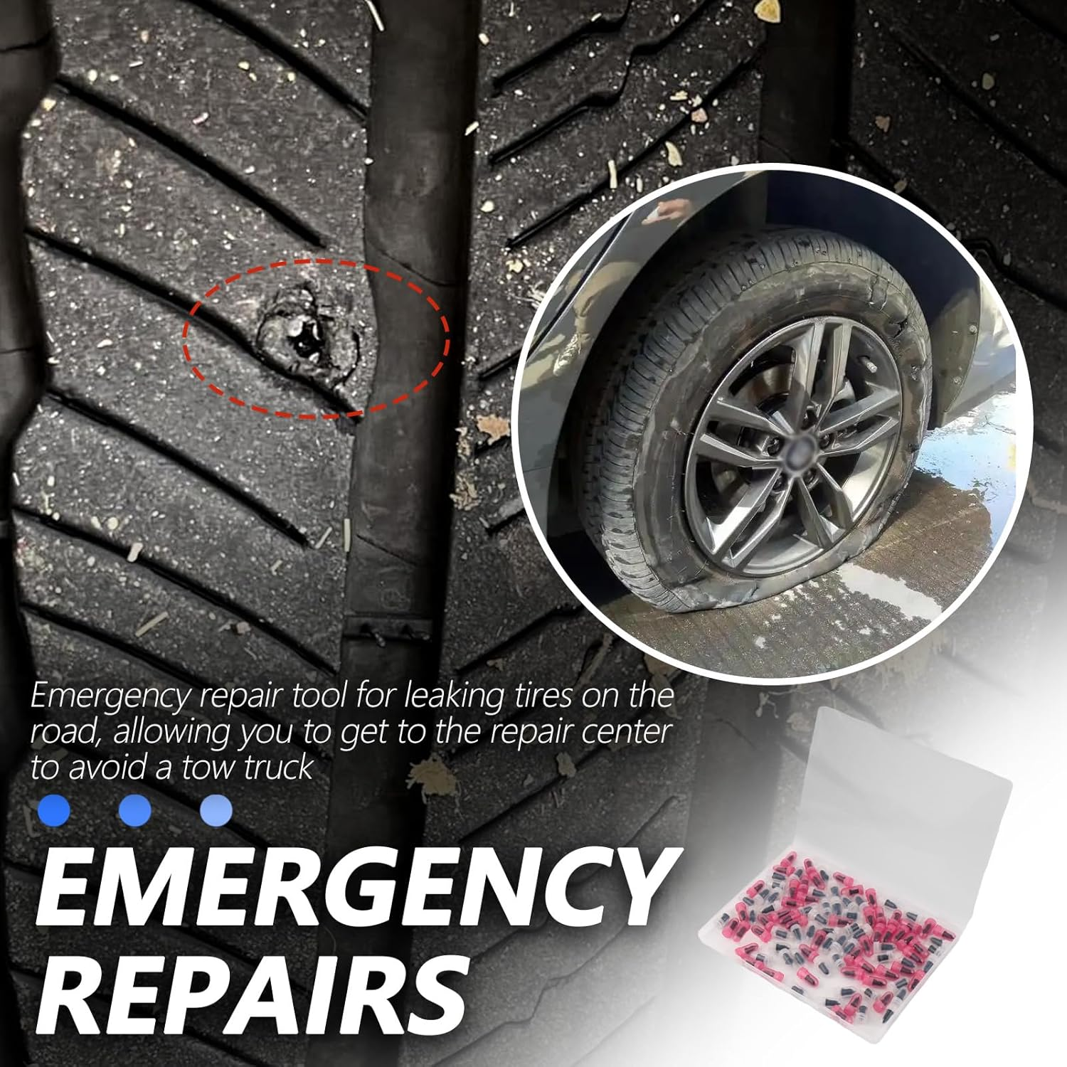 100PCS Tire Plug Kit,Self-Service Flat Tire Repair Kit Including Screwdriver,Upgraded Thickened Adhesive-Covered Tires Repair Screws for Sudden Flat Tyres Emergencies image number 1